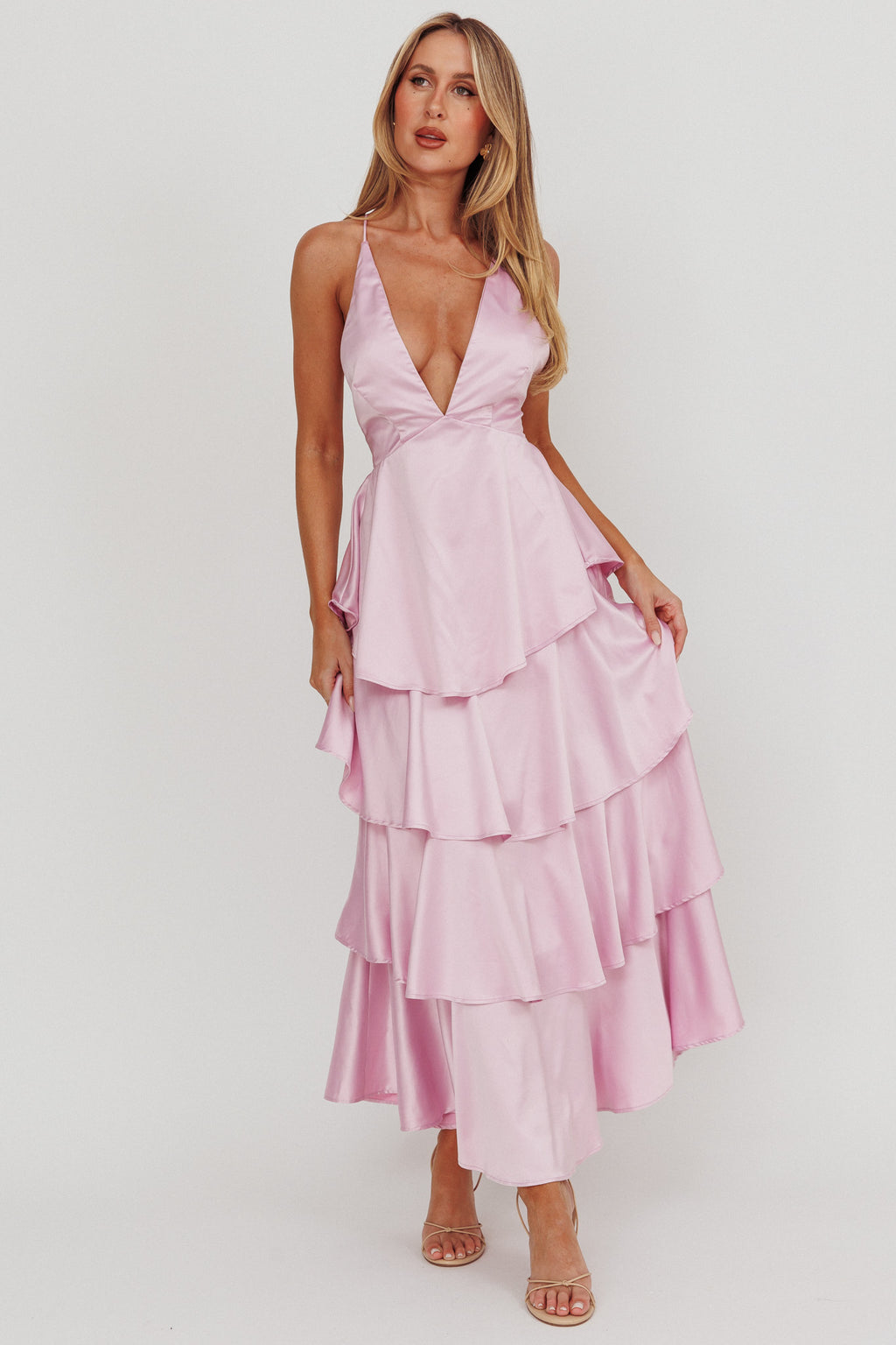 Auguste Tiered Frill Strappy Back Dress Lilac by Selfie Leslie Australia
