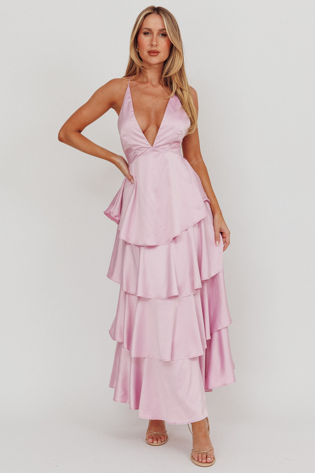 Auguste Tiered Frill Strappy Back Dress Lilac by Selfie Leslie Australia
