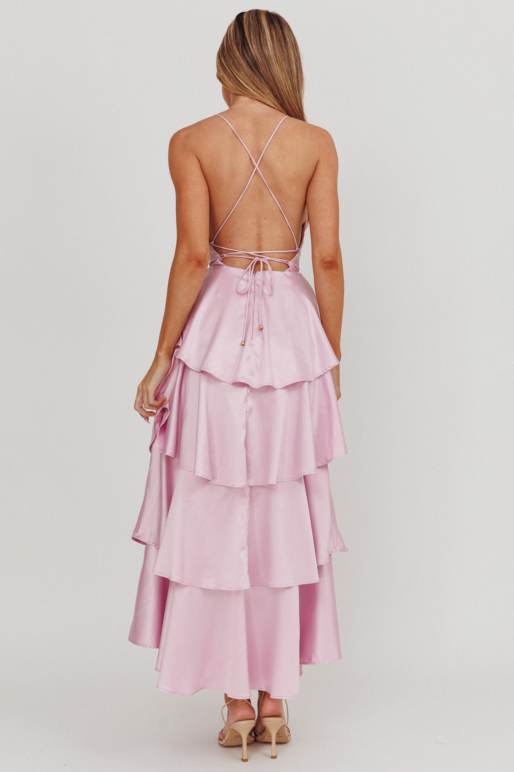 Auguste Tiered Frill Strappy Back Dress Lilac by Selfie Leslie Australia