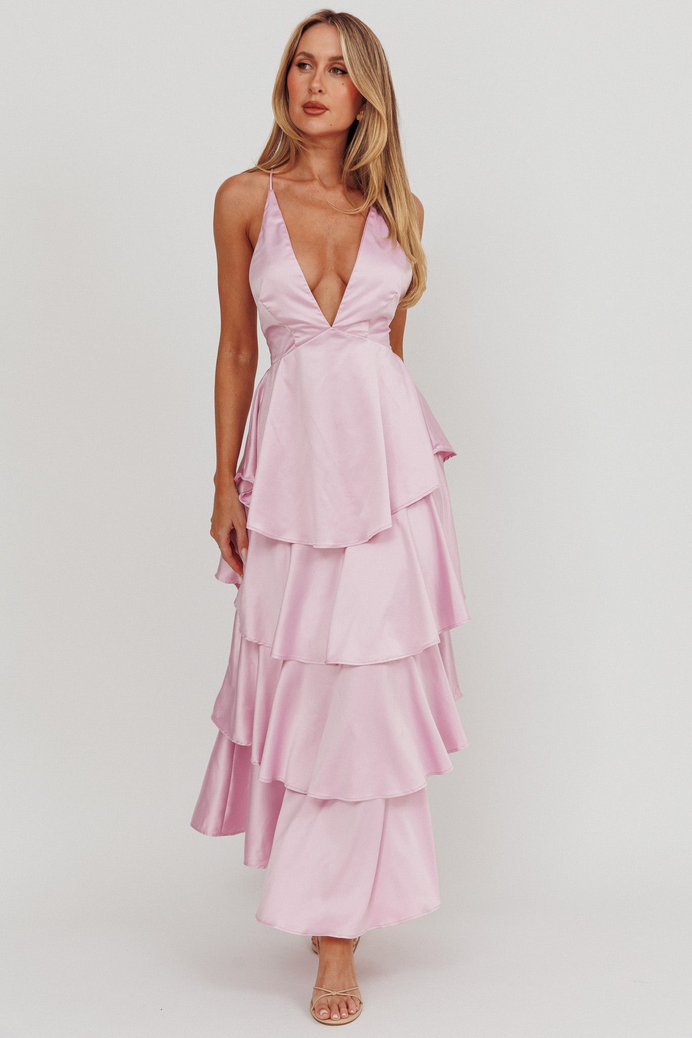 Auguste Tiered Frill Strappy Back Dress Lilac by Selfie Leslie Australia