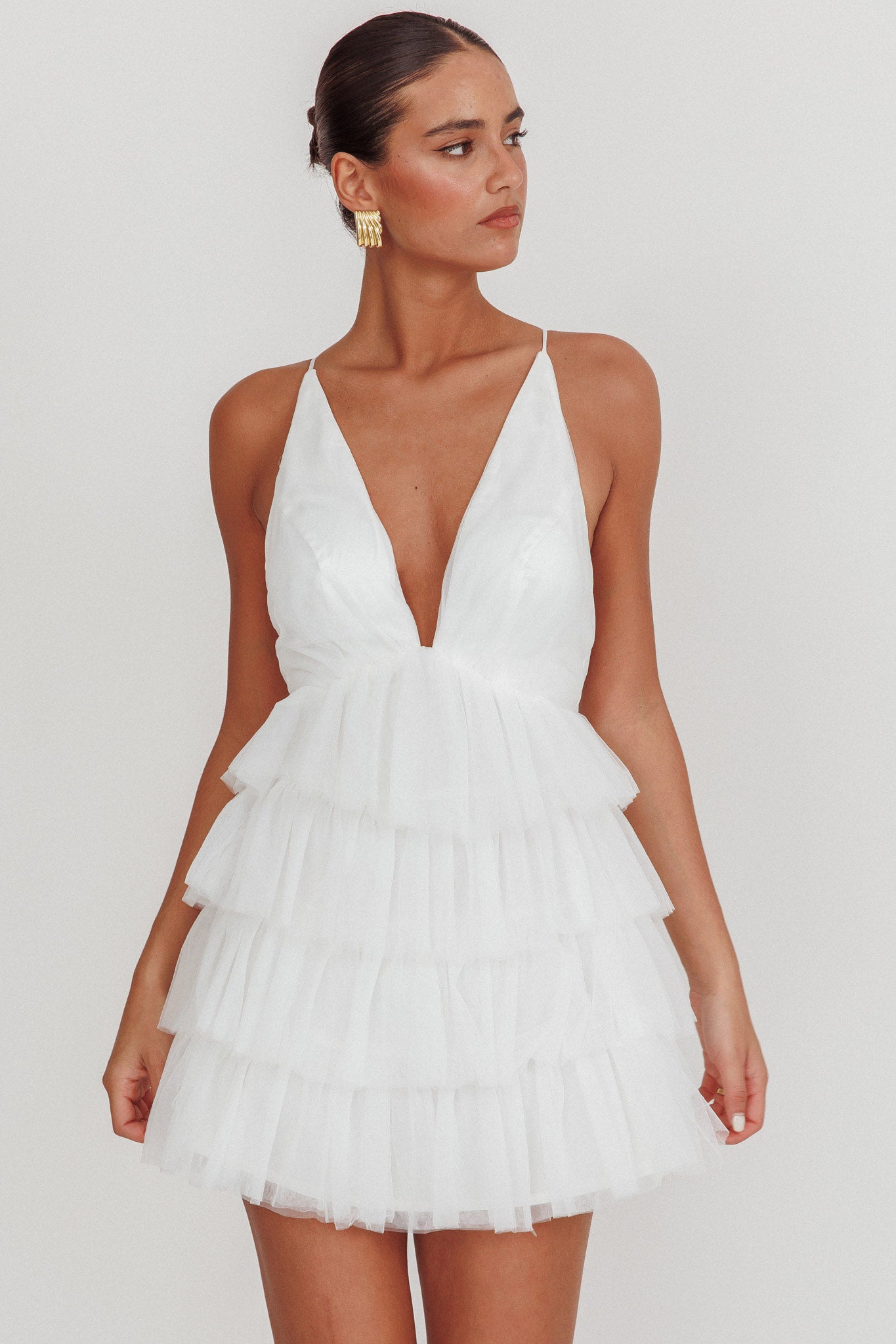 Auguste Tiered Ruffle Tulle Mini Dress White by Selfie Leslie Australia