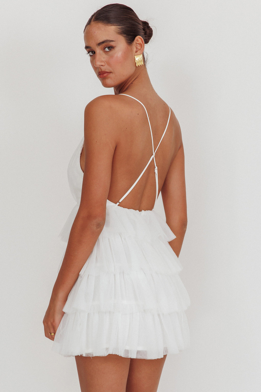 Auguste Tiered Ruffle Tulle Mini Dress White by Selfie Leslie Australia
