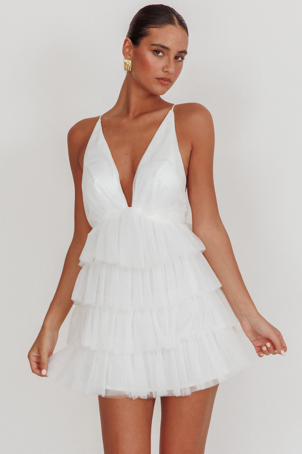 Auguste Tiered Ruffle Tulle Mini Dress White by Selfie Leslie Australia