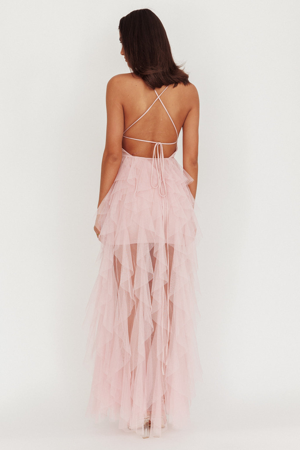 Auguste Cascading Frill Maxi Dress Blush by Selfie Leslie Australia