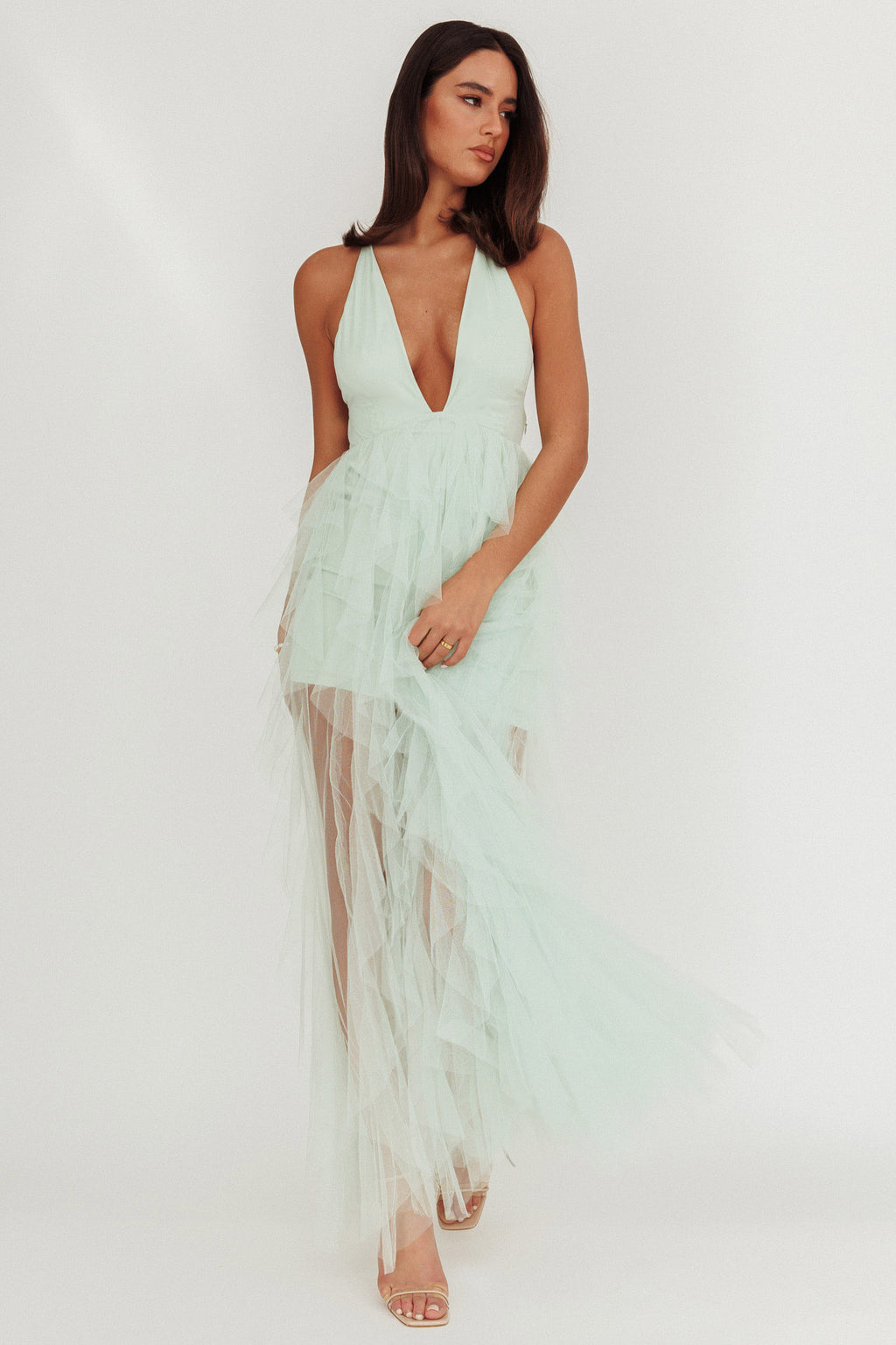 Auguste Cascading Frill Maxi Dress Mint by Selfie Leslie Australia