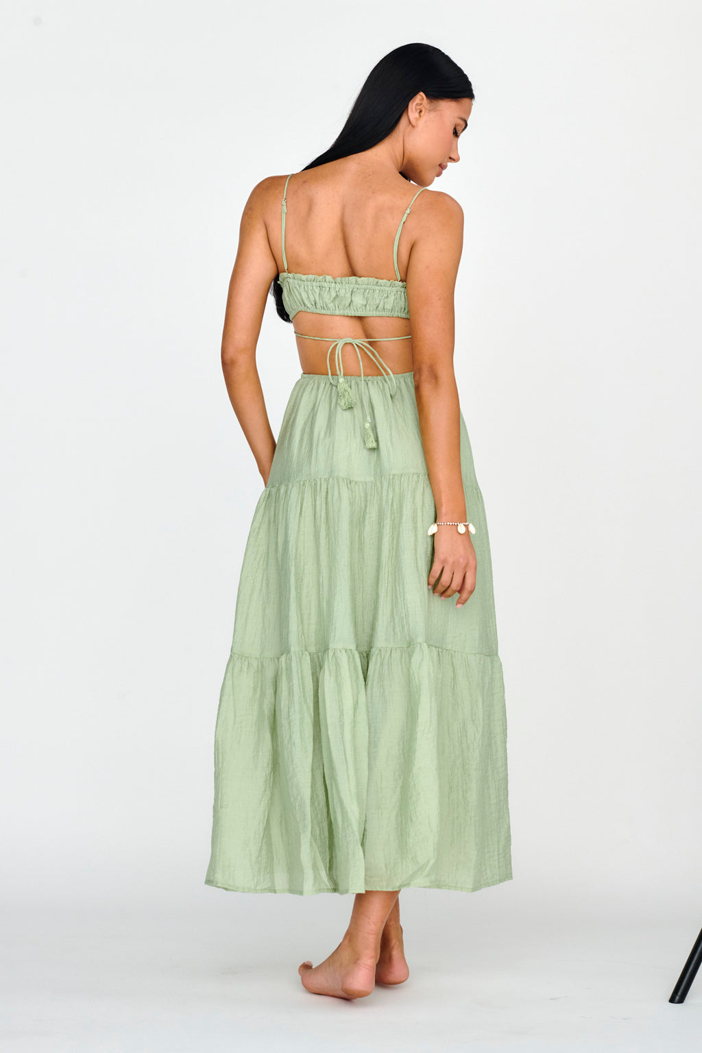 Eyona Cut-Out Waist Tie Maxi Dress Sage by Selfie Leslie Australia