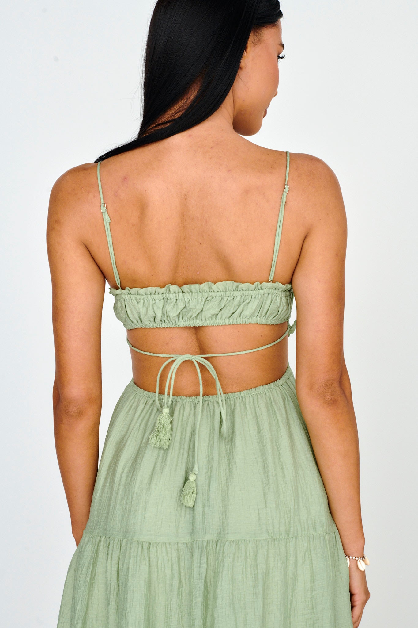 Eyona Cut-Out Waist Tie Maxi Dress Sage by Selfie Leslie Australia