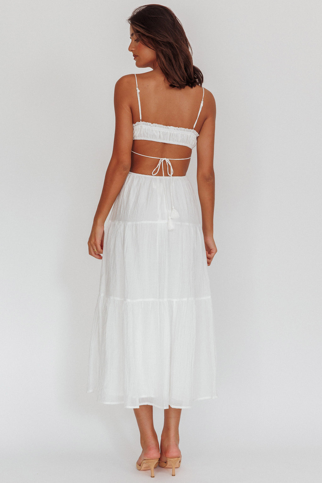 Eyona Cut-Out Waist Tie Maxi Dress White by Selfie Leslie Australia
