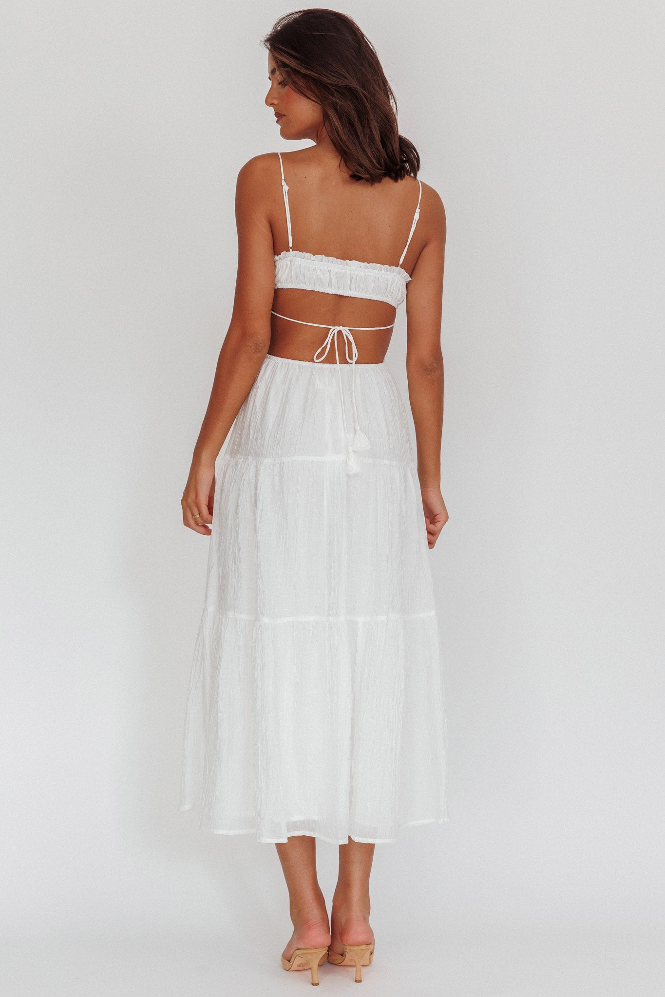 Eyona Cut-Out Waist Tie Maxi Dress White by Selfie Leslie Australia