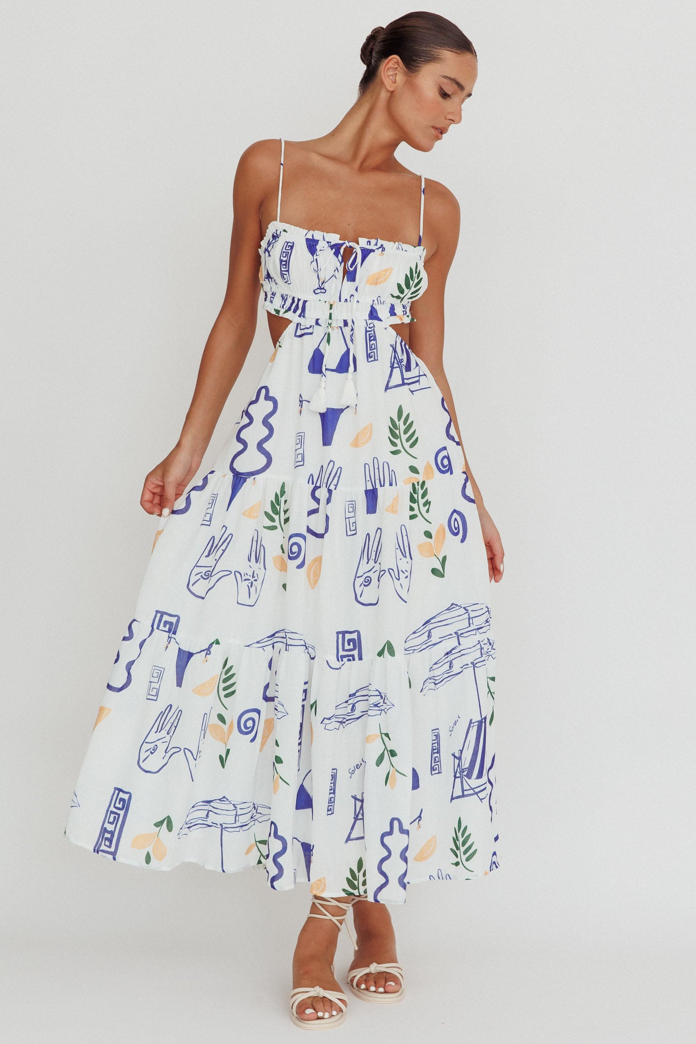 Eyona Cut-Out Back Print Maxi Dress White by Selfie Leslie Australia