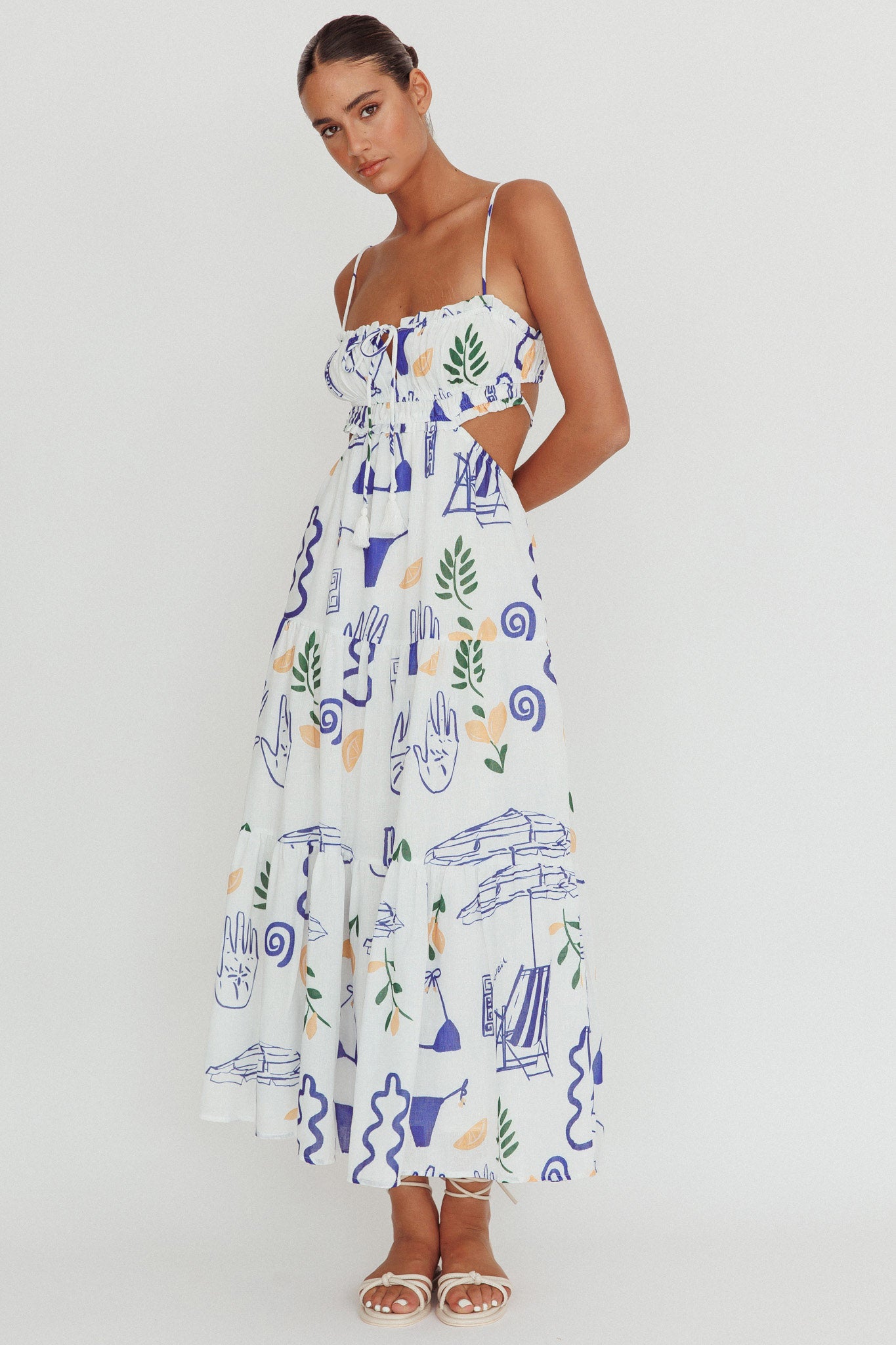 Eyona Cut-Out Back Print Maxi Dress White by Selfie Leslie Australia