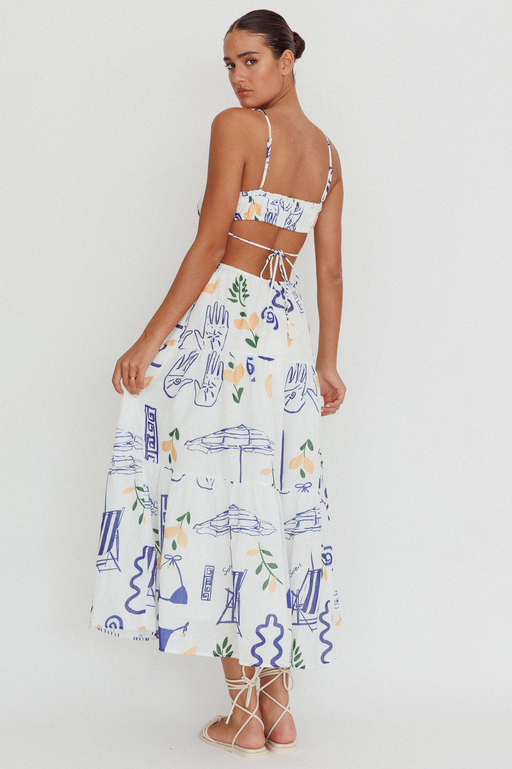 Eyona Cut-Out Back Print Maxi Dress White by Selfie Leslie Australia