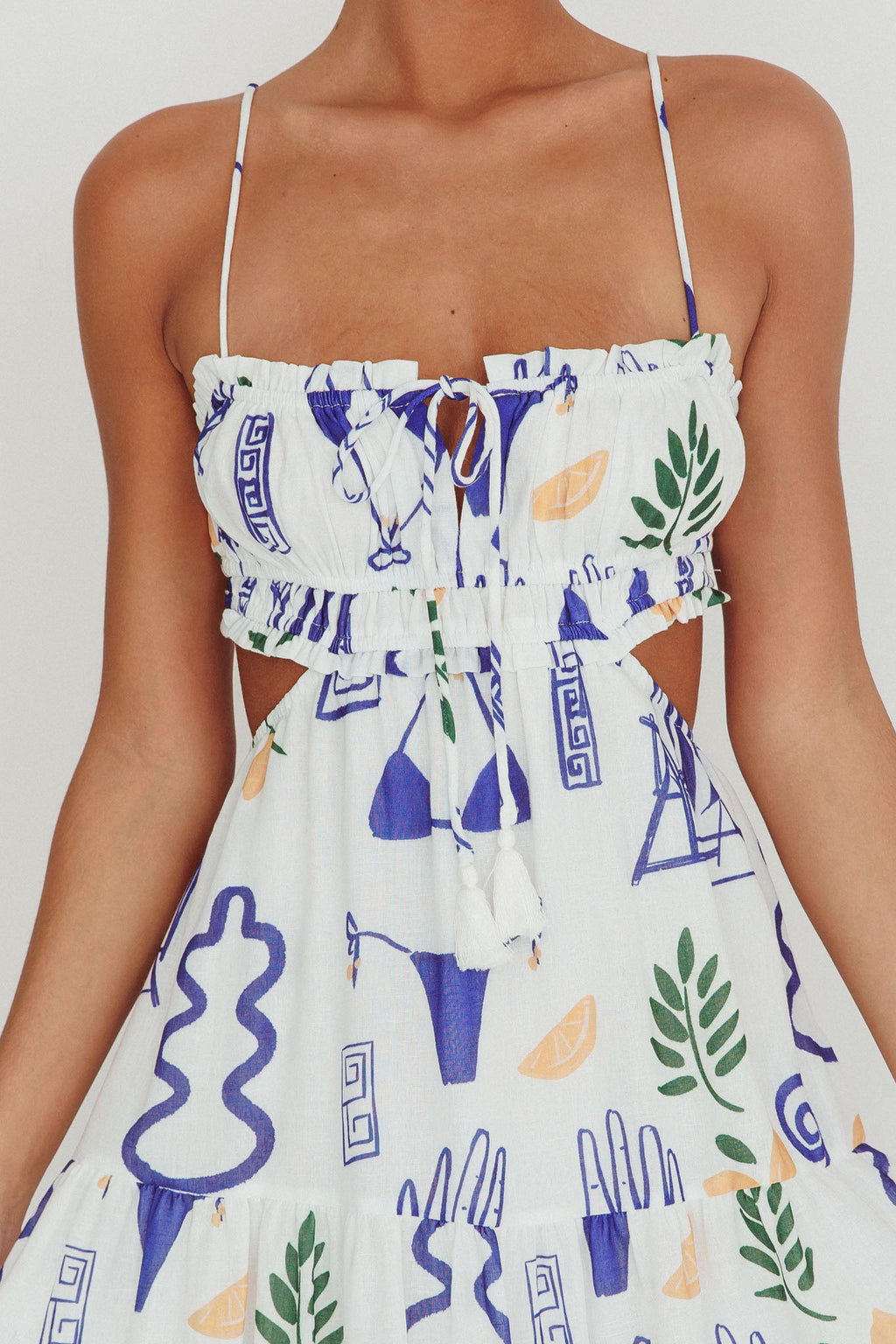 Eyona Cut-Out Back Print Maxi Dress White by Selfie Leslie Australia