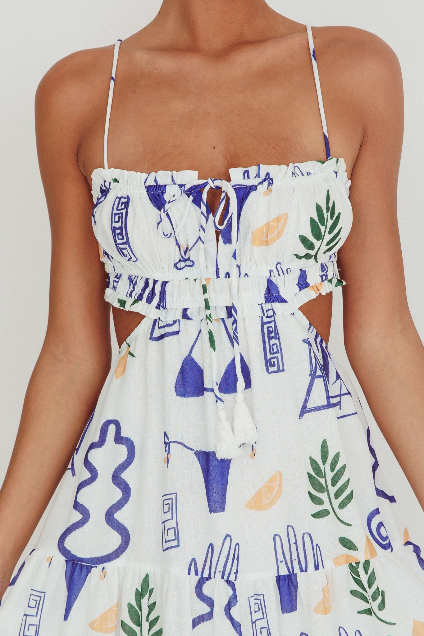 Eyona Cut-Out Back Print Maxi Dress White by Selfie Leslie Australia