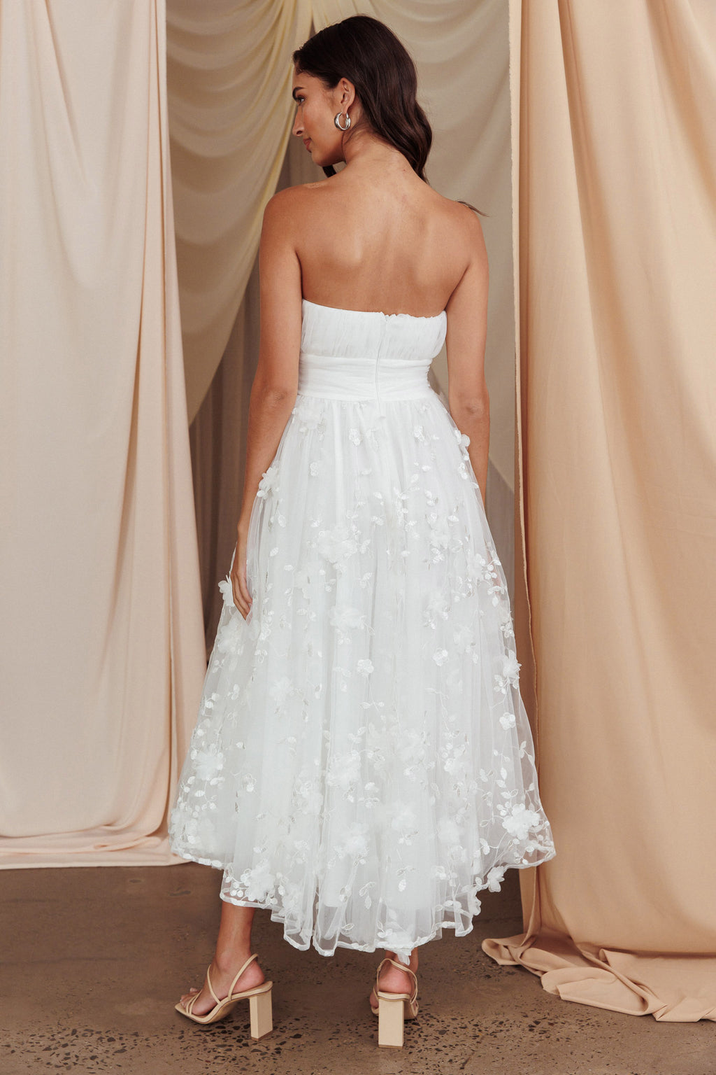 Fayette Strapless Mesh Midi Dress Embellished White by Selfie Leslie Australia