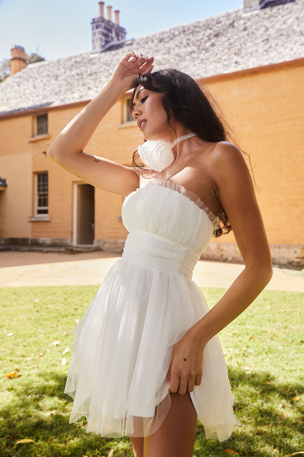 Fayette Strapless Mesh Mini Dress White by Selfie Leslie Australia