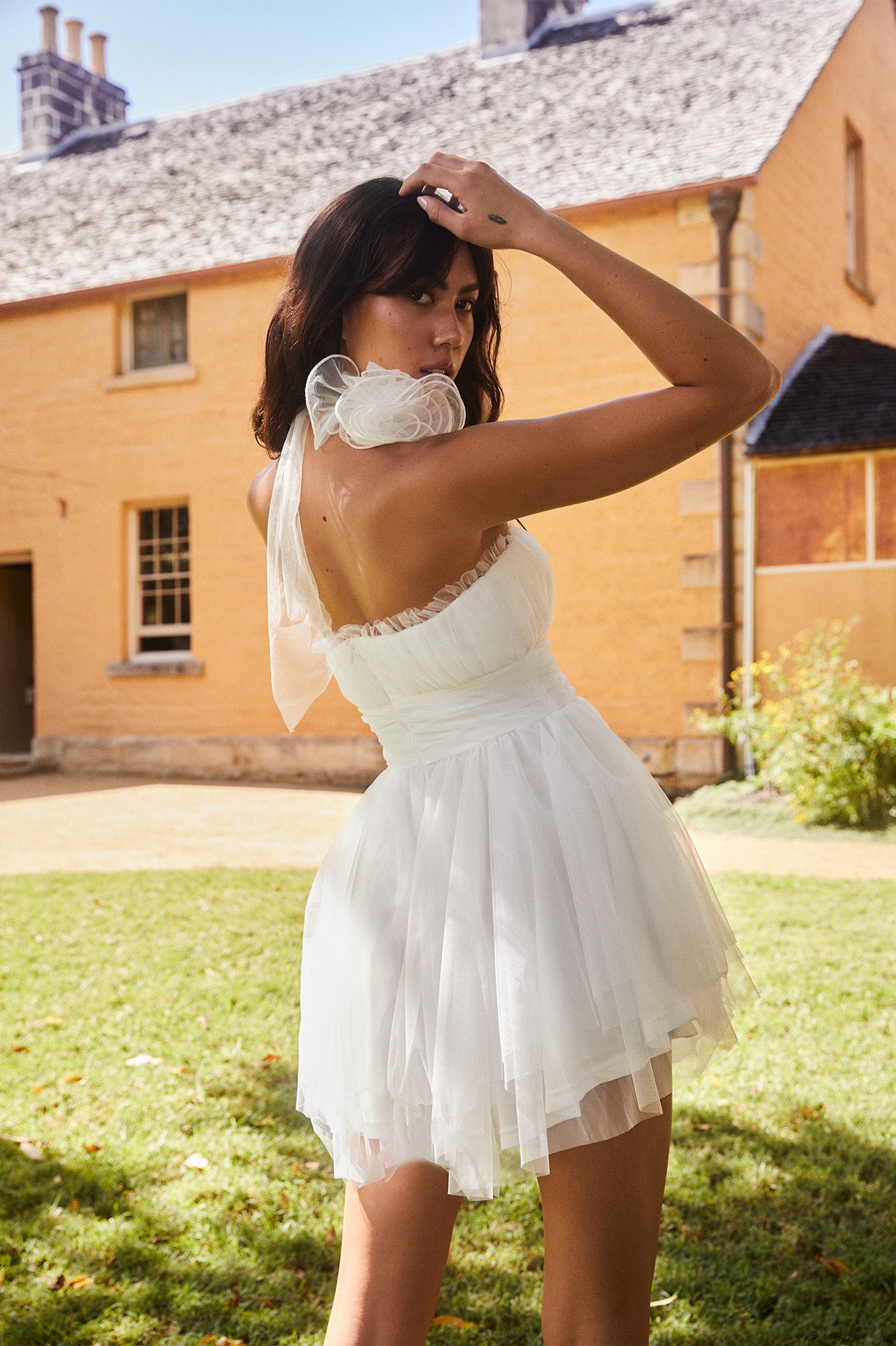 Fayette Strapless Mesh Mini Dress White by Selfie Leslie Australia