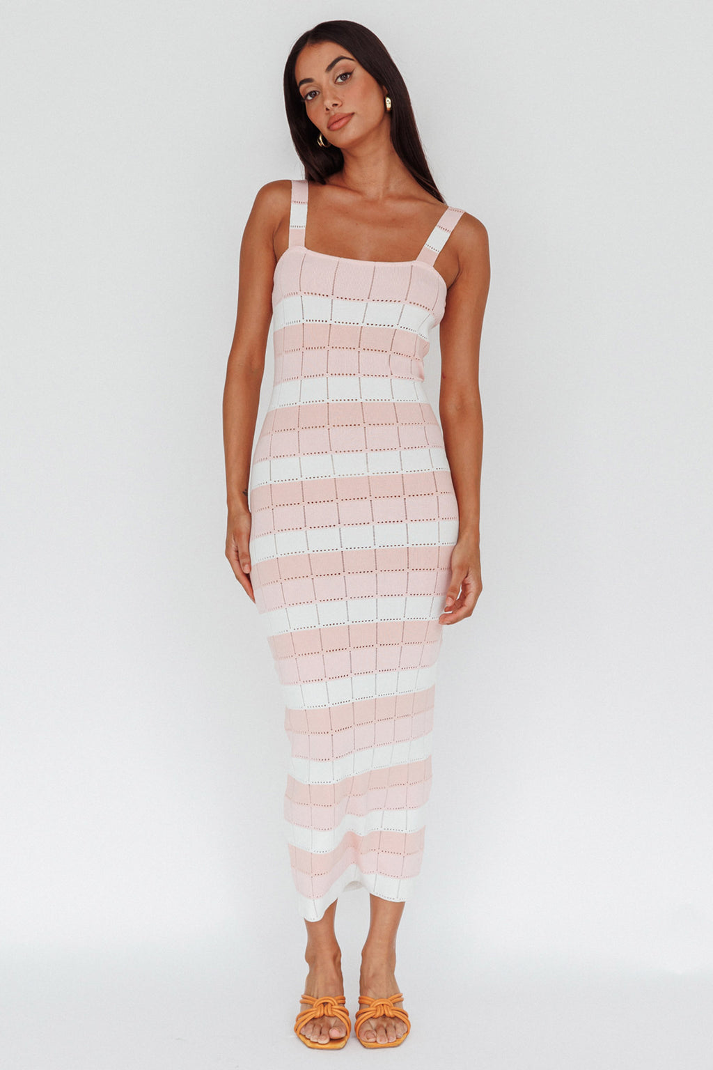 Chase The Sunrise Knit Midi Dress Striped Pink by Selfie Leslie Australia