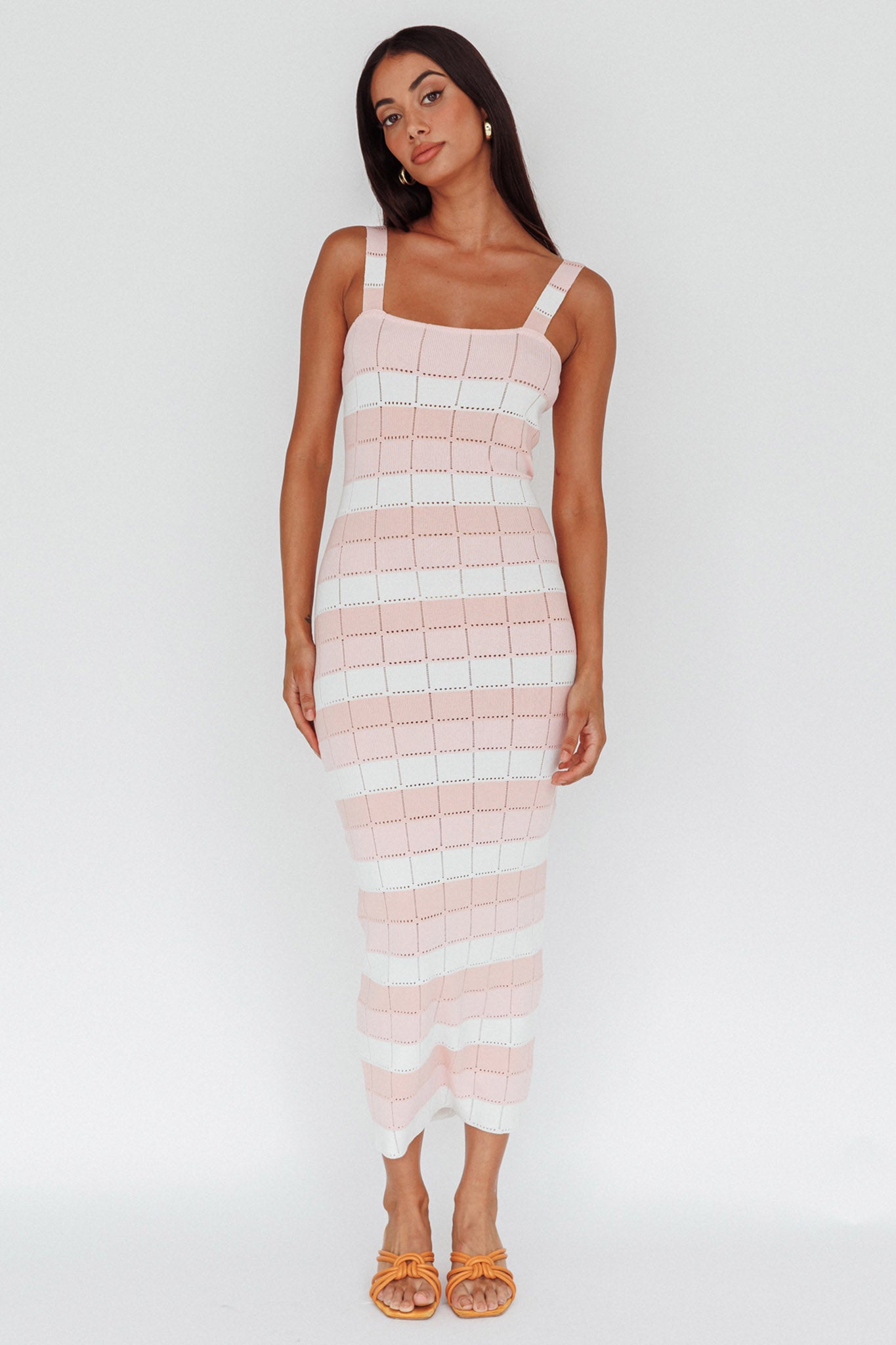 Chase The Sunrise Knit Midi Dress Striped Pink by Selfie Leslie Australia