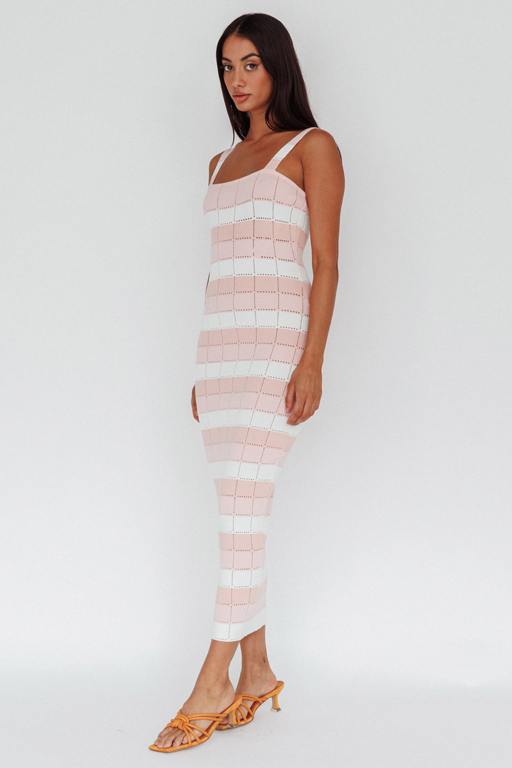 Chase The Sunrise Knit Midi Dress Striped Pink by Selfie Leslie Australia