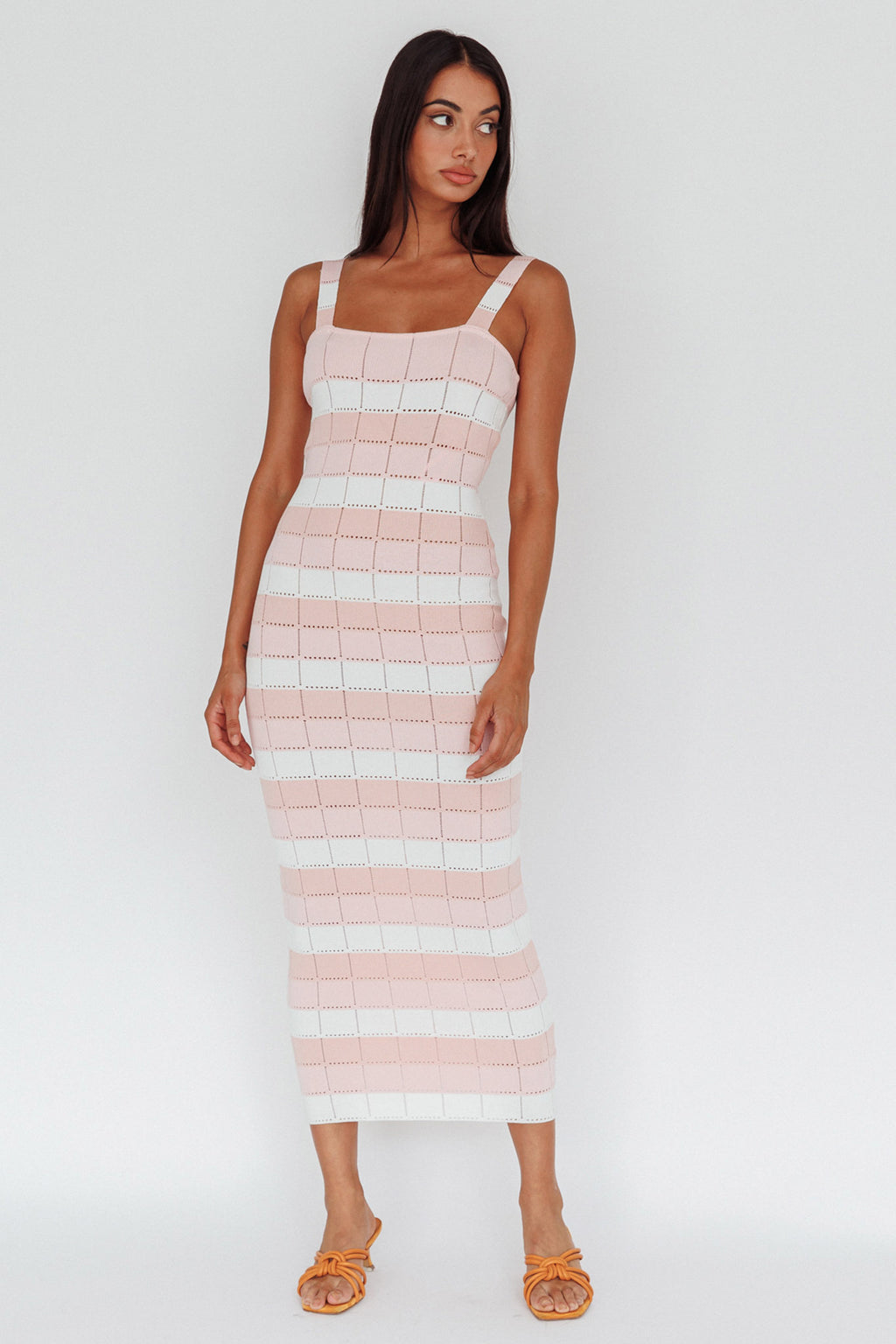 Chase The Sunrise Knit Midi Dress Striped Pink by Selfie Leslie Australia