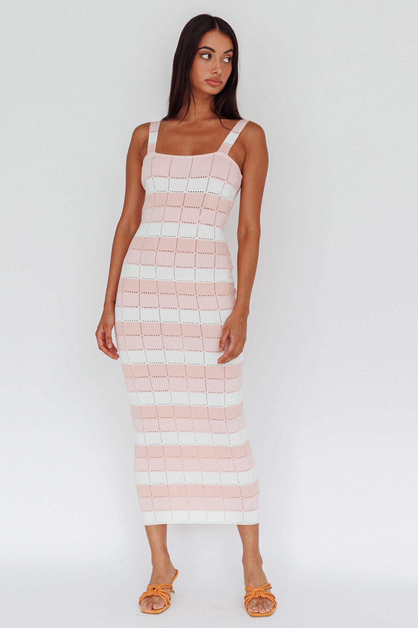 Chase The Sunrise Knit Midi Dress Striped Pink by Selfie Leslie Australia