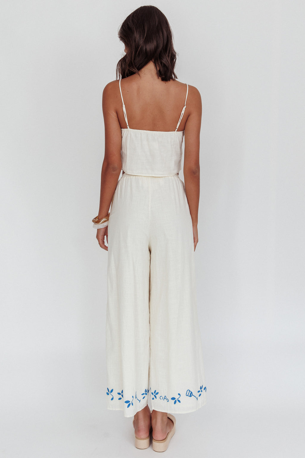 Sorrento Summer Embroidered Wide-Leg Pants Beige by Selfie Leslie Australia