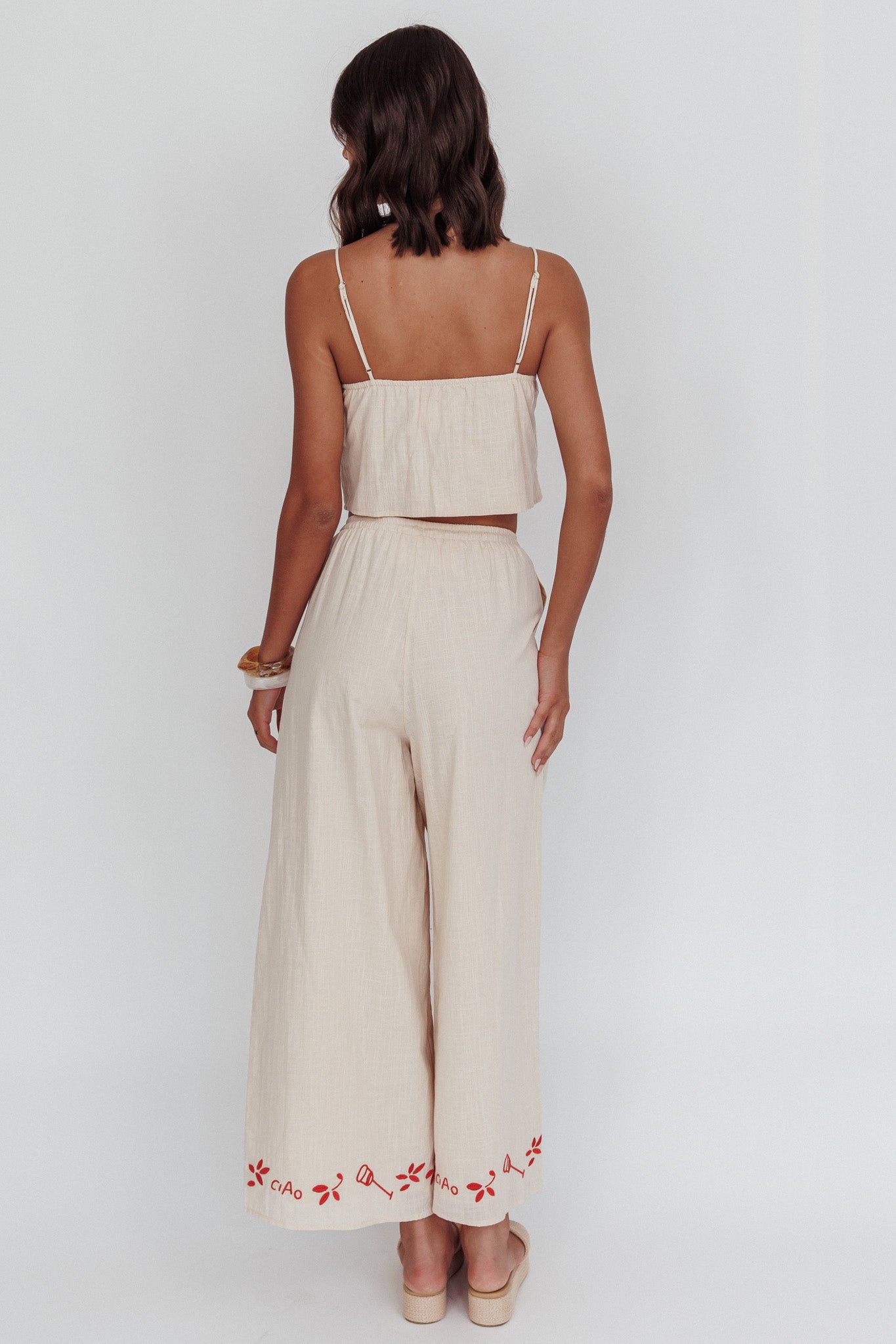 Sorrento Summer Embroidered Wide-Leg Pants Oat by Selfie Leslie Australia