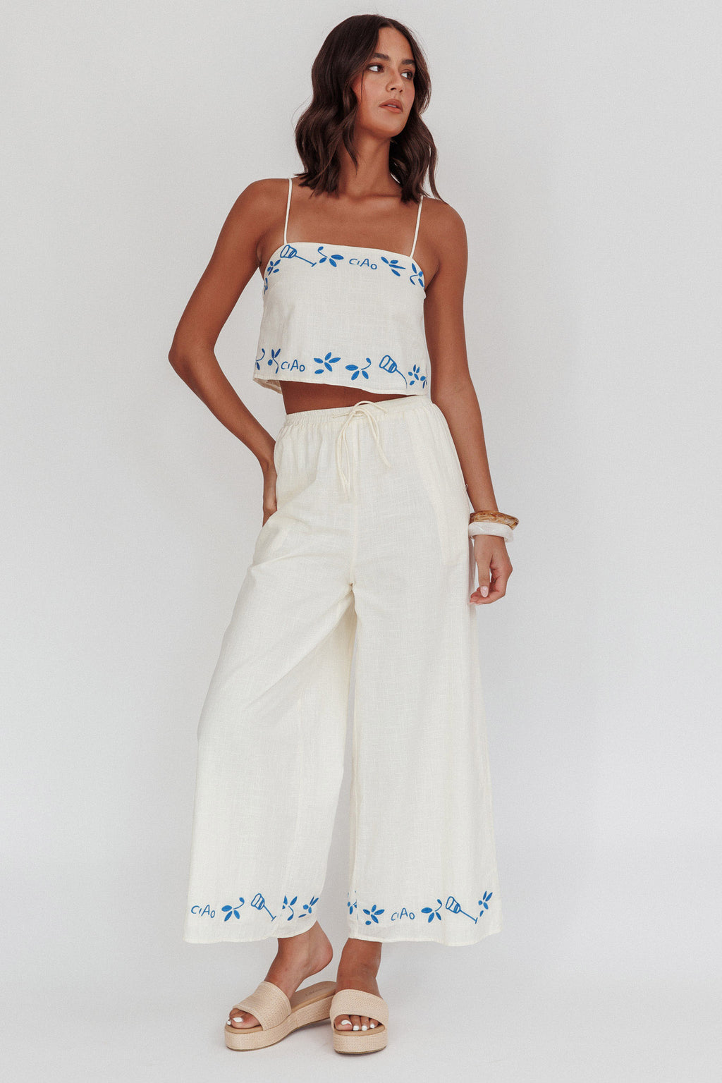 Sorrento Summer Embroidered Crop Top Beige by Selfie Leslie Australia