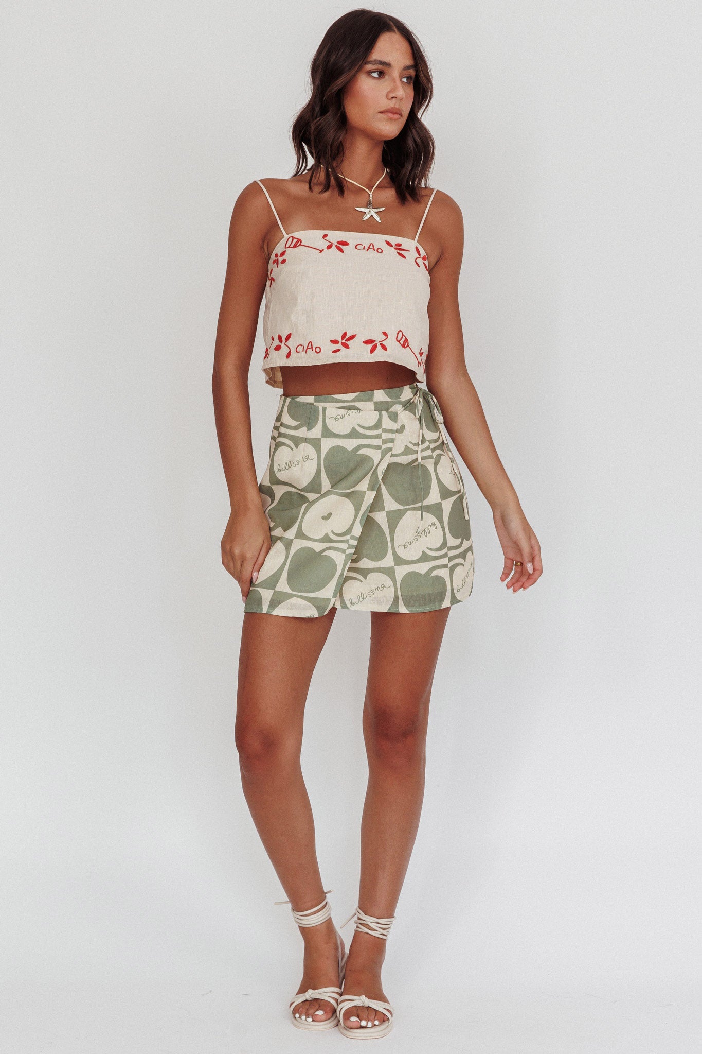 Sorrento Summer Embroidered Crop Top Oat by Selfie Leslie Australia
