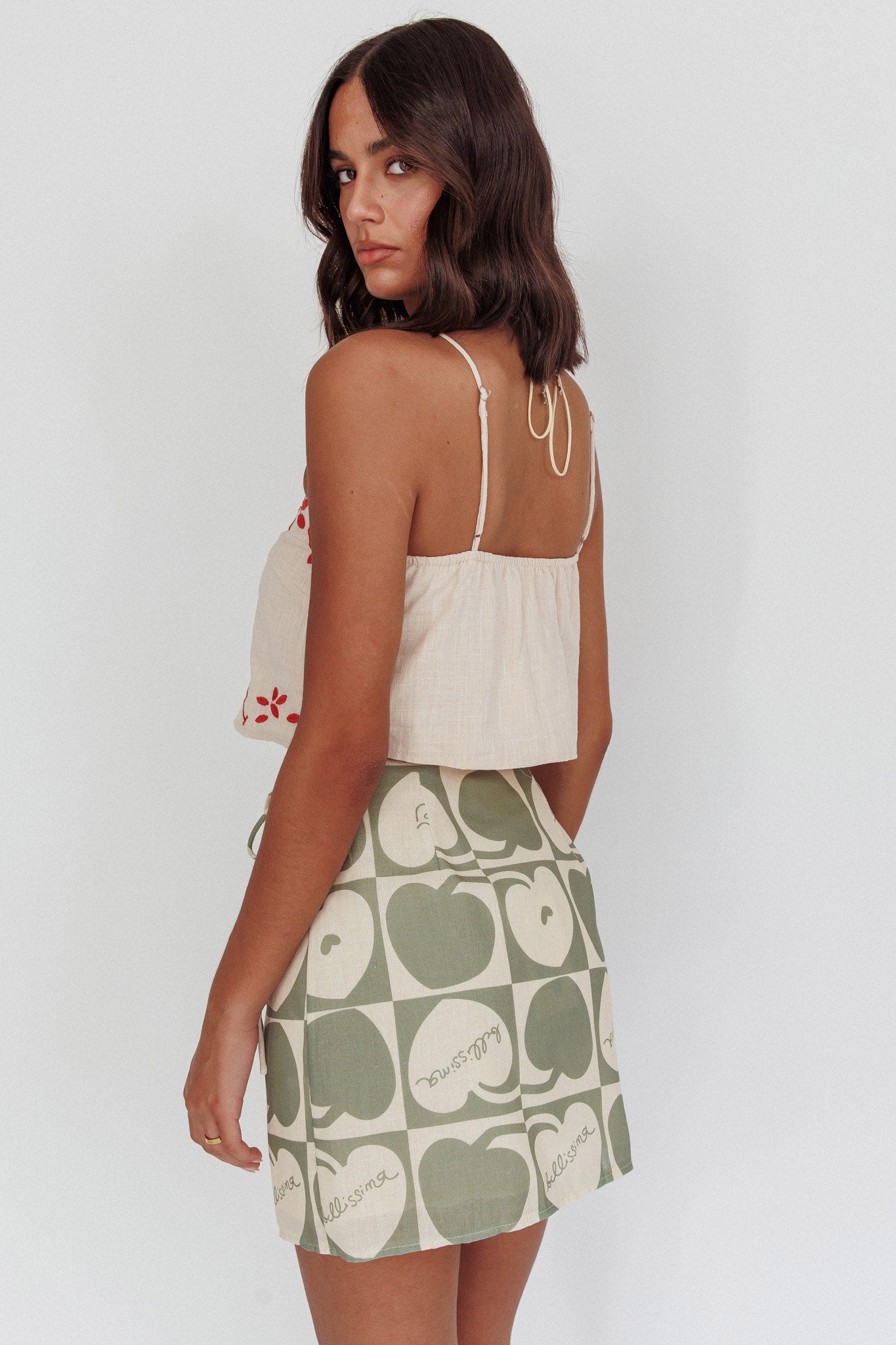 Sorrento Summer Embroidered Crop Top Oat by Selfie Leslie Australia