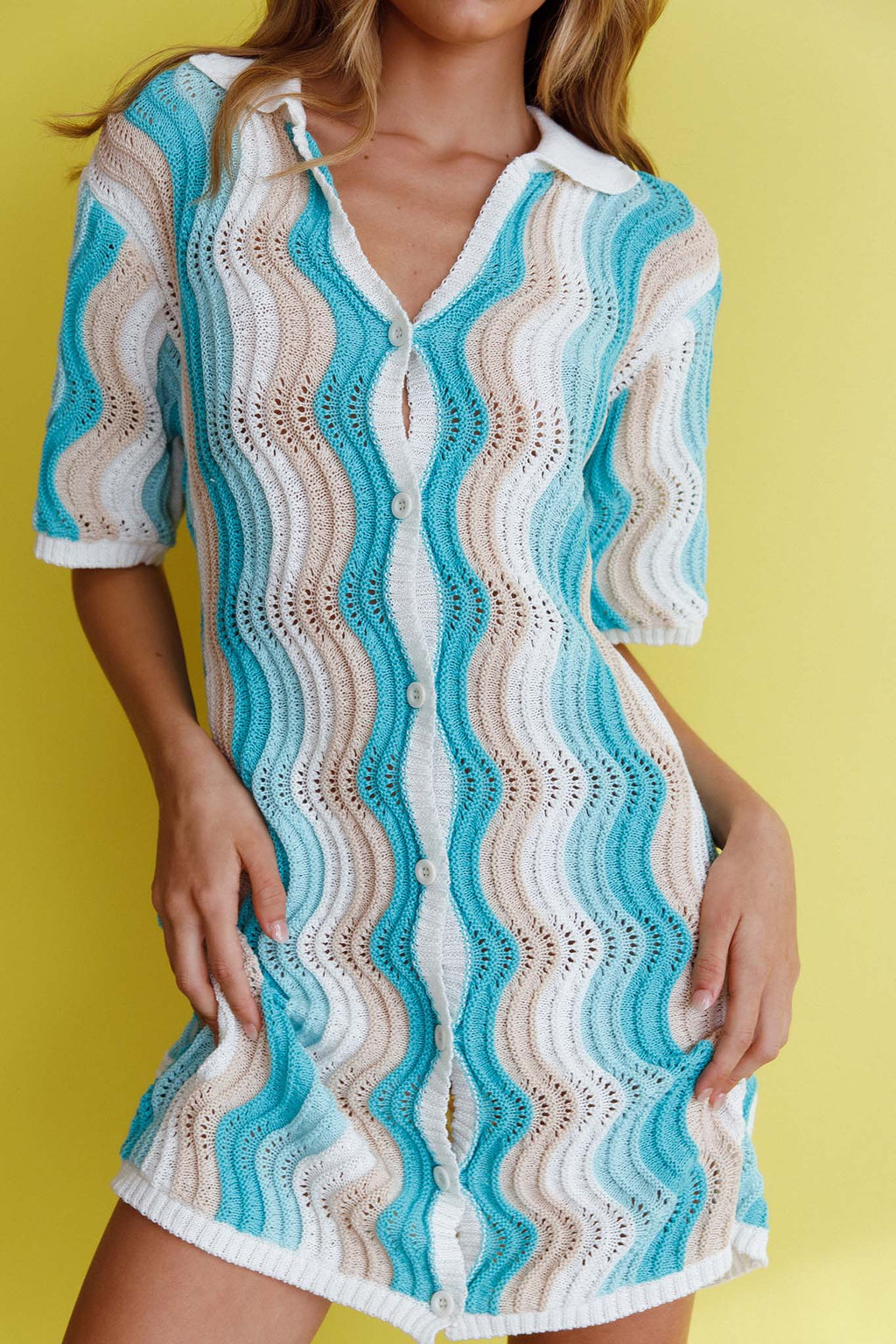 Glennon Crochet Shirt Dress Blue by Selfie Leslie Australia