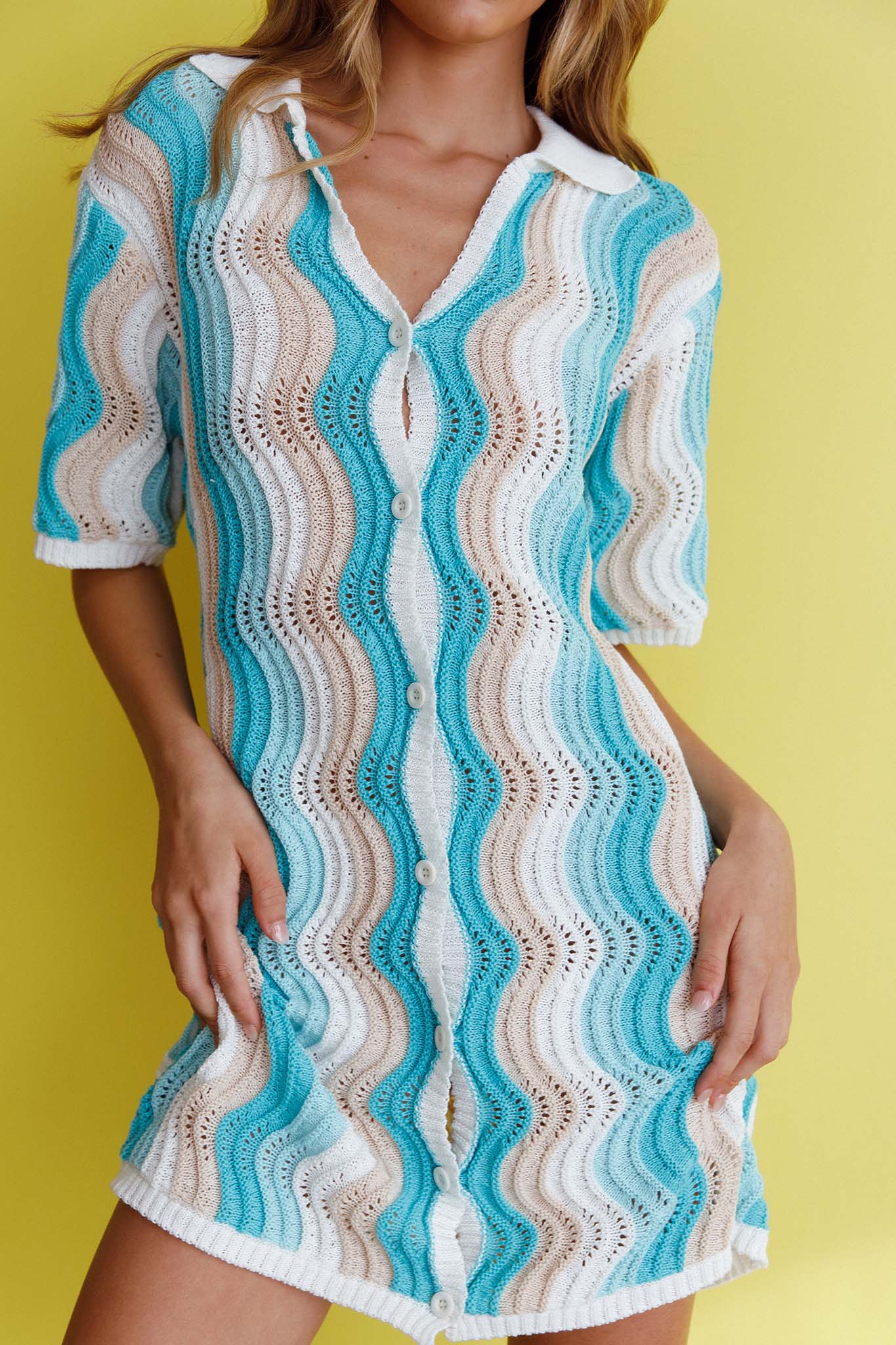 Glennon Crochet Shirt Dress Blue by Selfie Leslie Australia