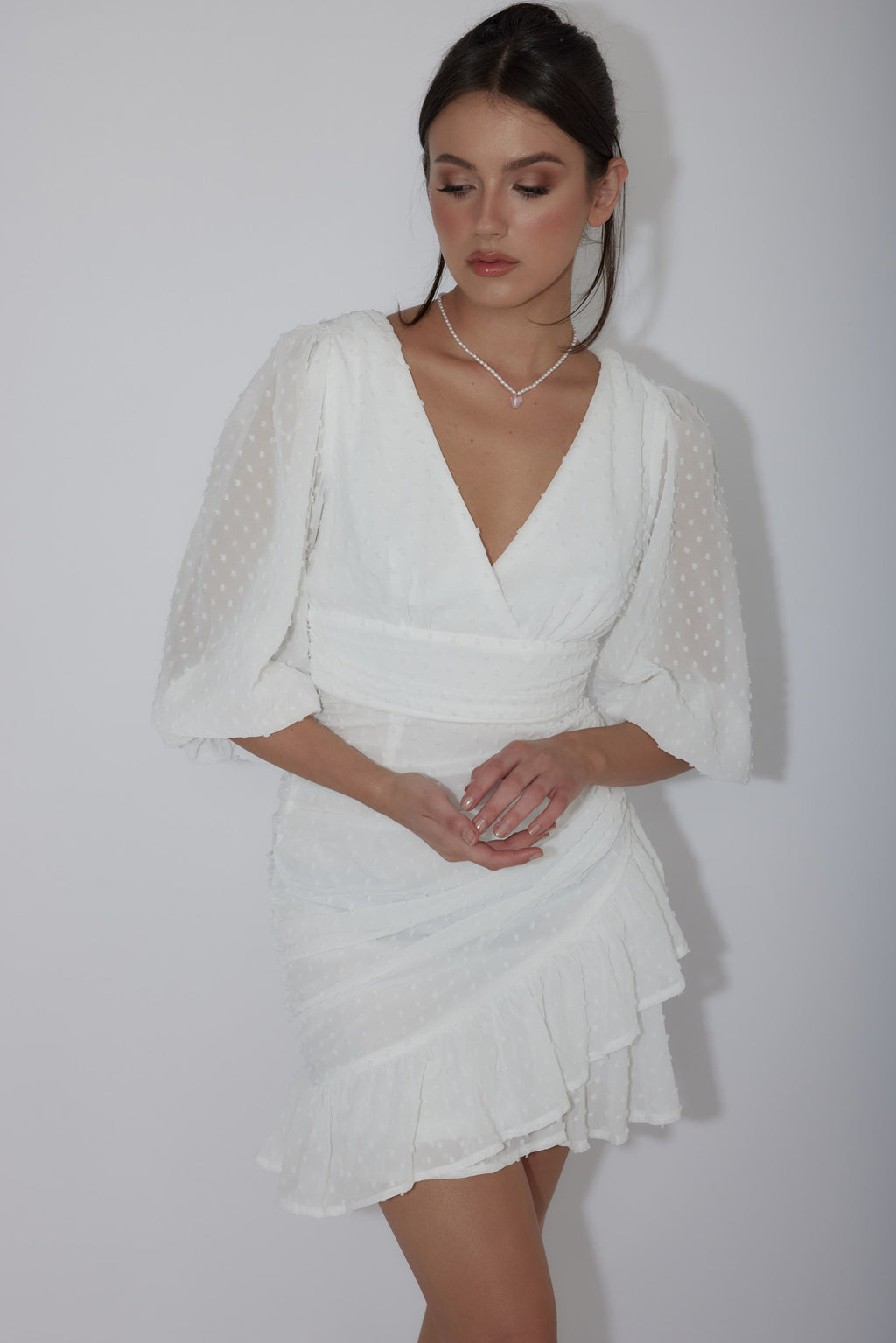 Wild Honey Hail Spot Mini Dress White by Selfie Leslie Australia