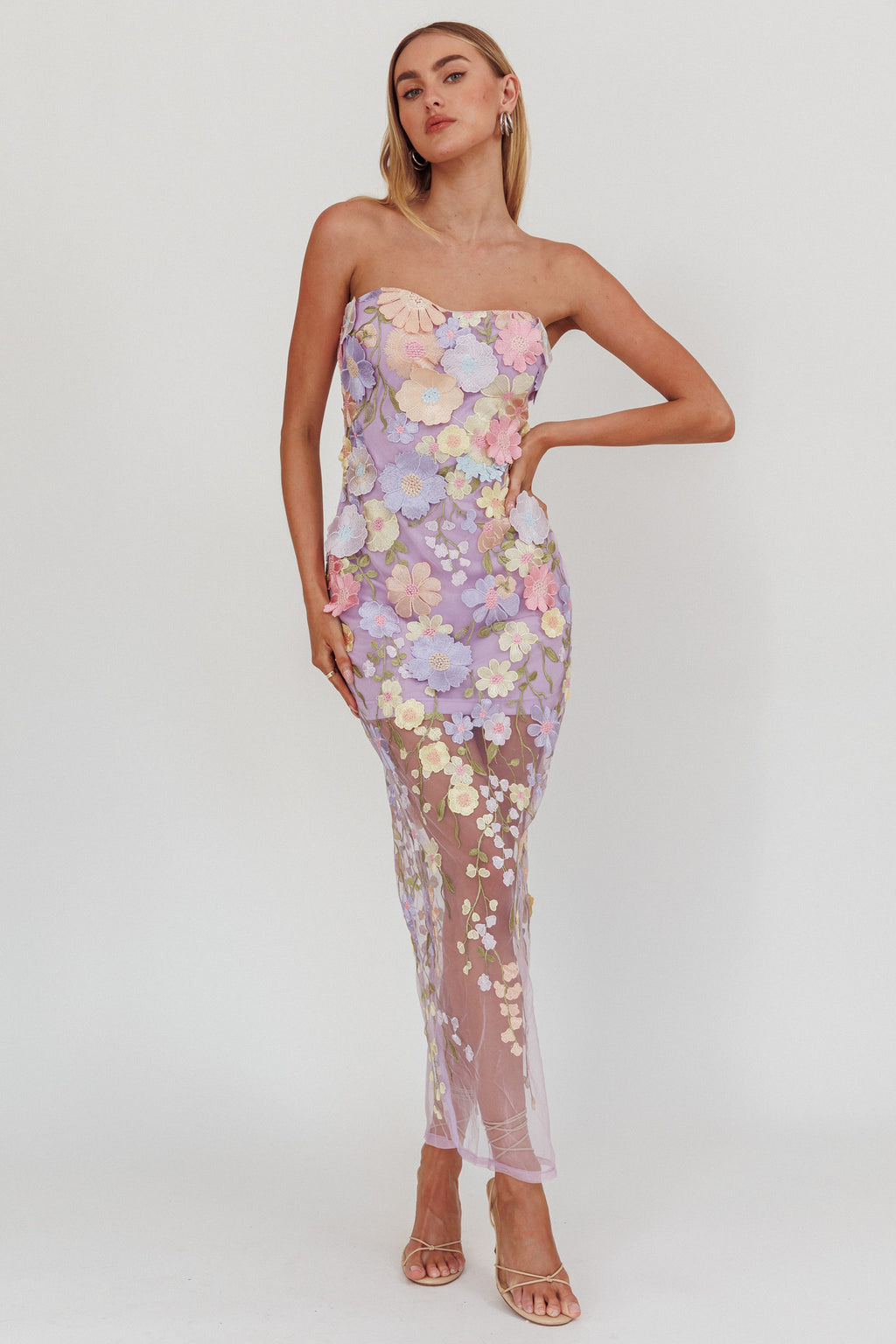 Euphoria Dream Embellished Mesh Maxi Dress Lilac by Selfie Leslie Australia
