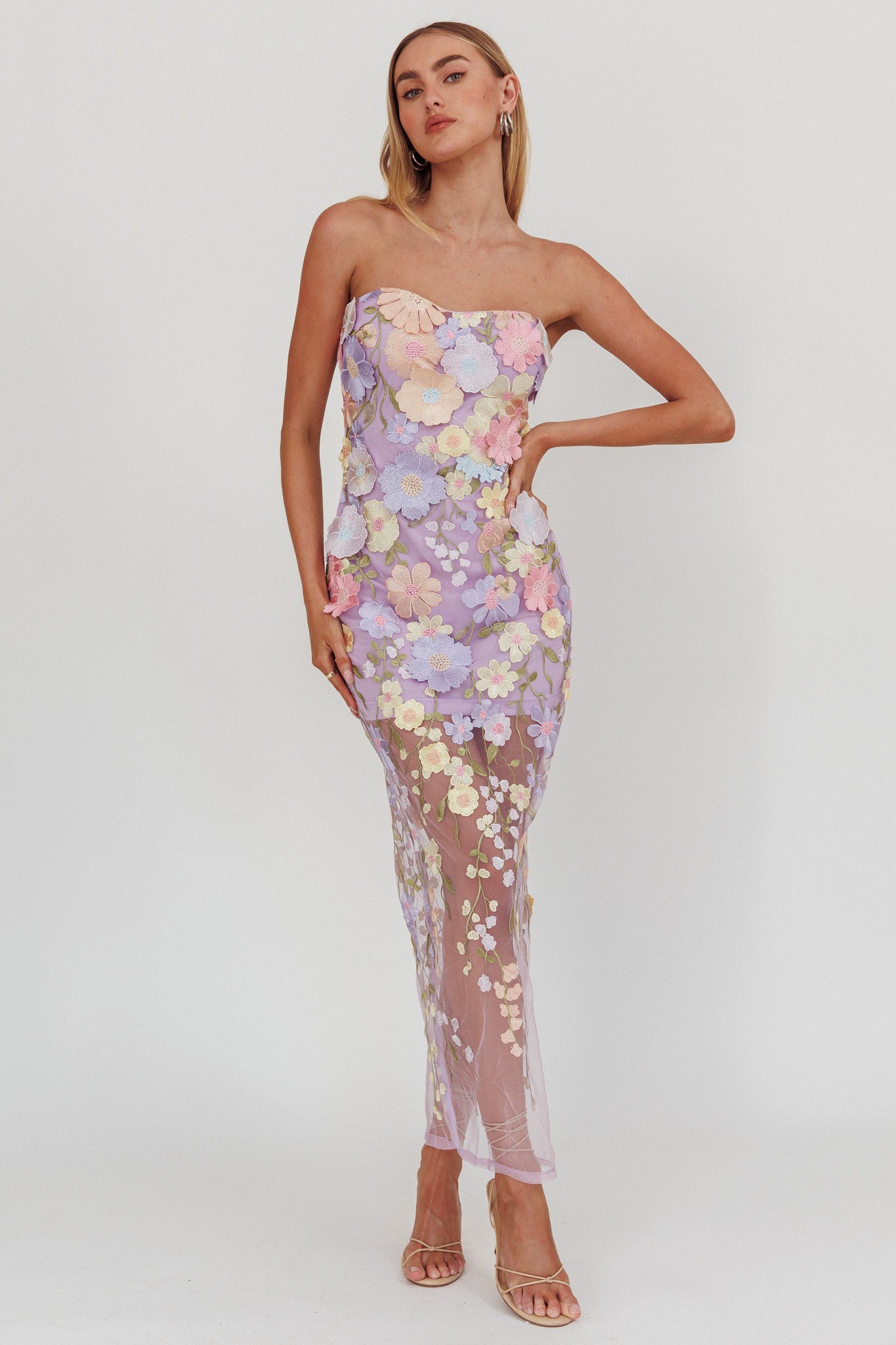Euphoria Dream Embellished Mesh Maxi Dress Lilac by Selfie Leslie Australia