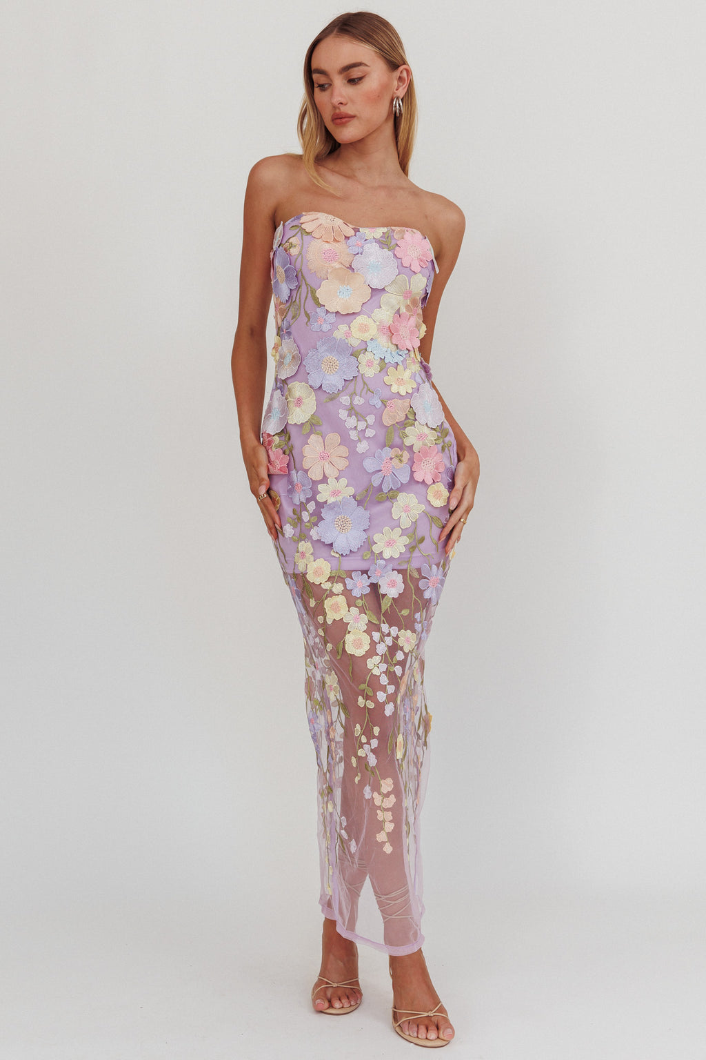 Euphoria Dream Embellished Mesh Maxi Dress Lilac by Selfie Leslie Australia