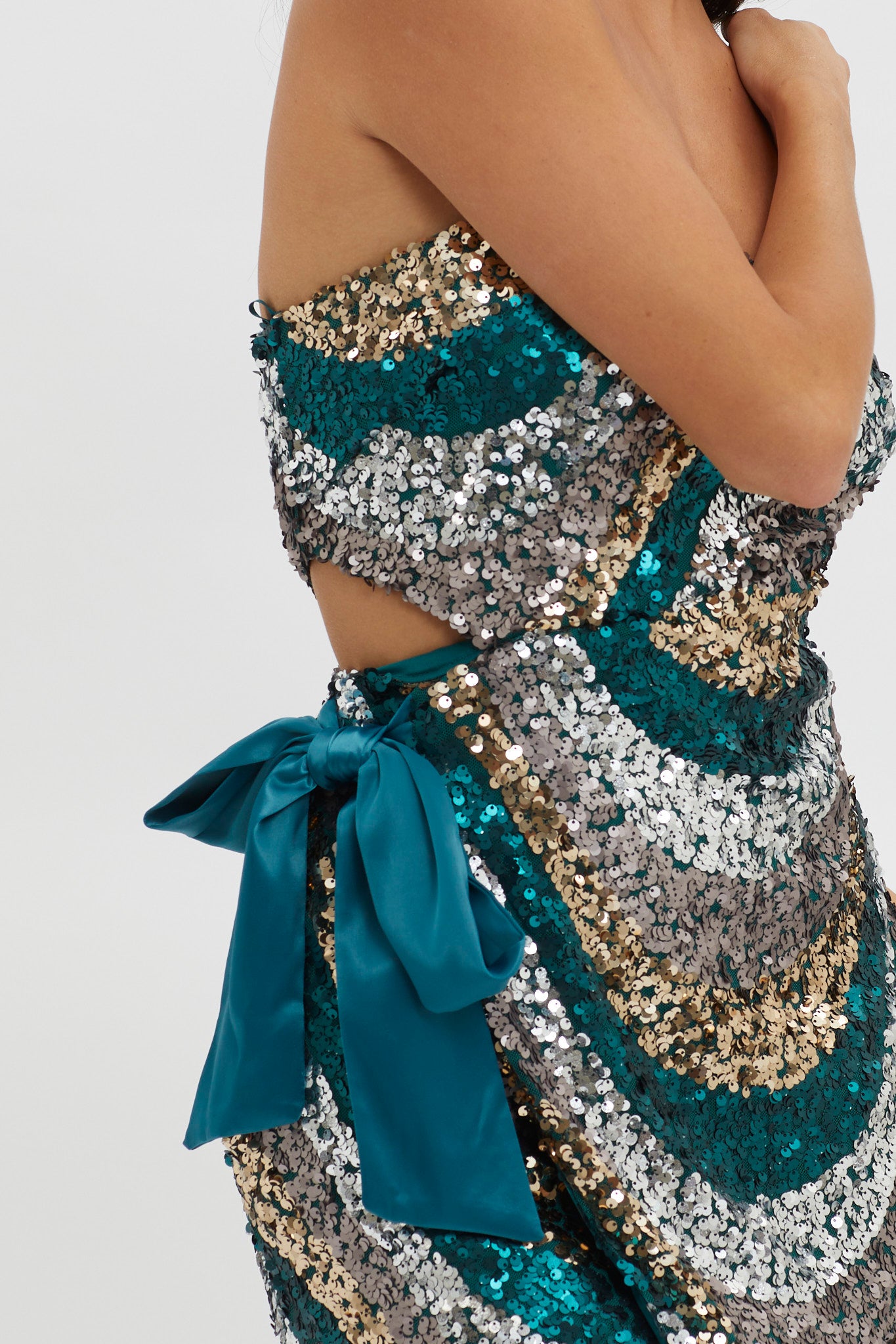 Eyes For You Waist Tie Mini Dress Sequin Green by Selfie Leslie Australia