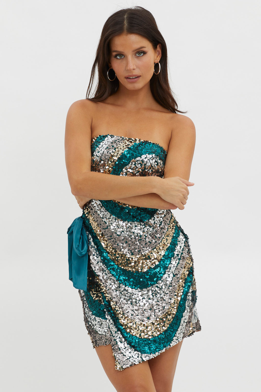 Eyes For You Waist Tie Mini Dress Sequin Green by Selfie Leslie Australia