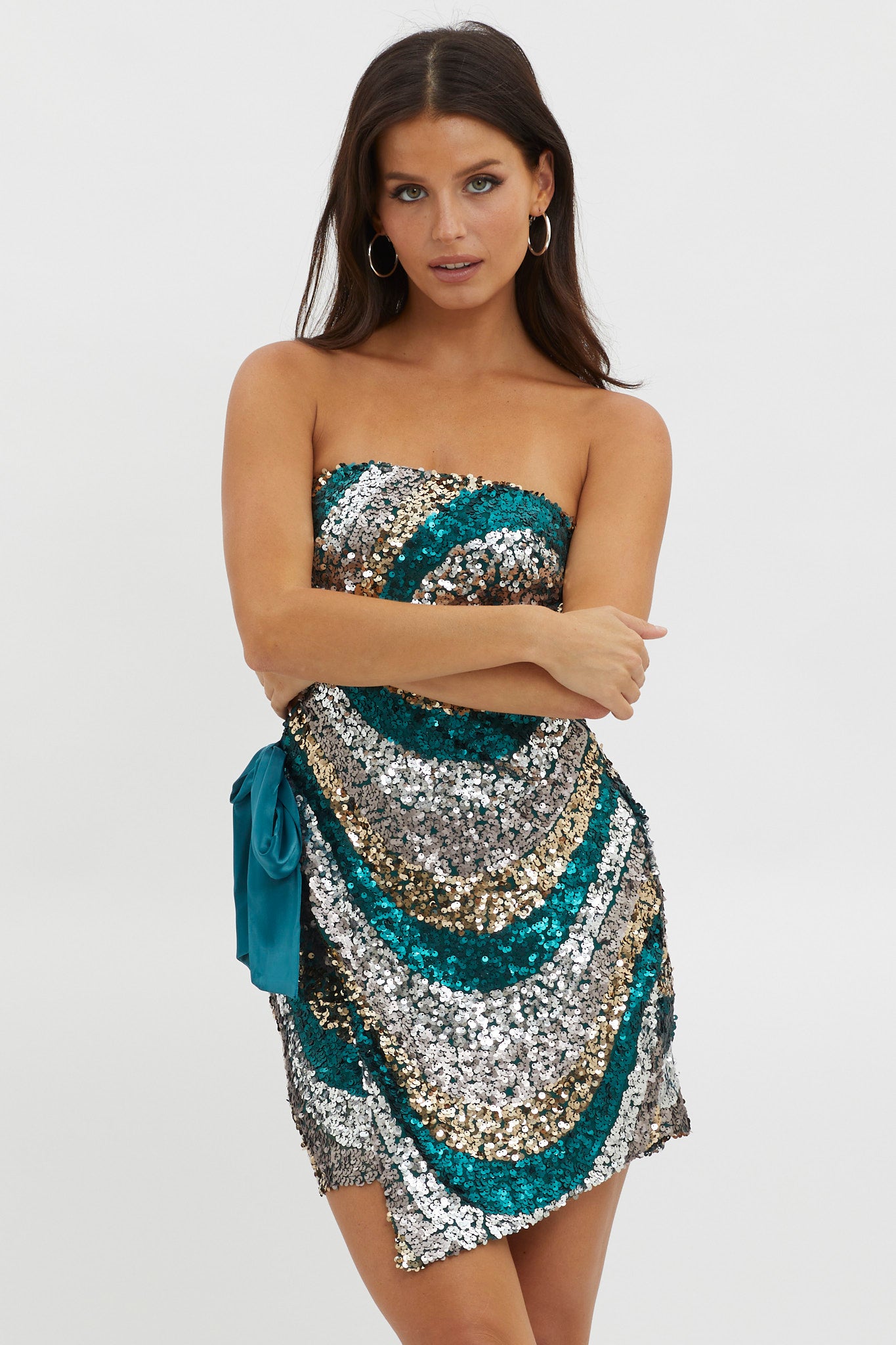 Eyes For You Waist Tie Mini Dress Sequin Green by Selfie Leslie Australia