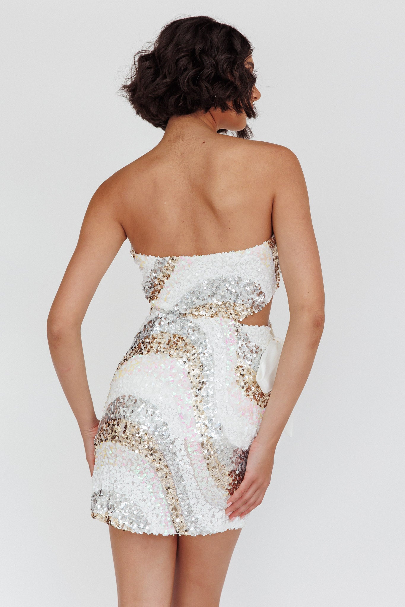 Eyes For You Waist Tie Mini Dress Sequin White by Selfie Leslie Australia