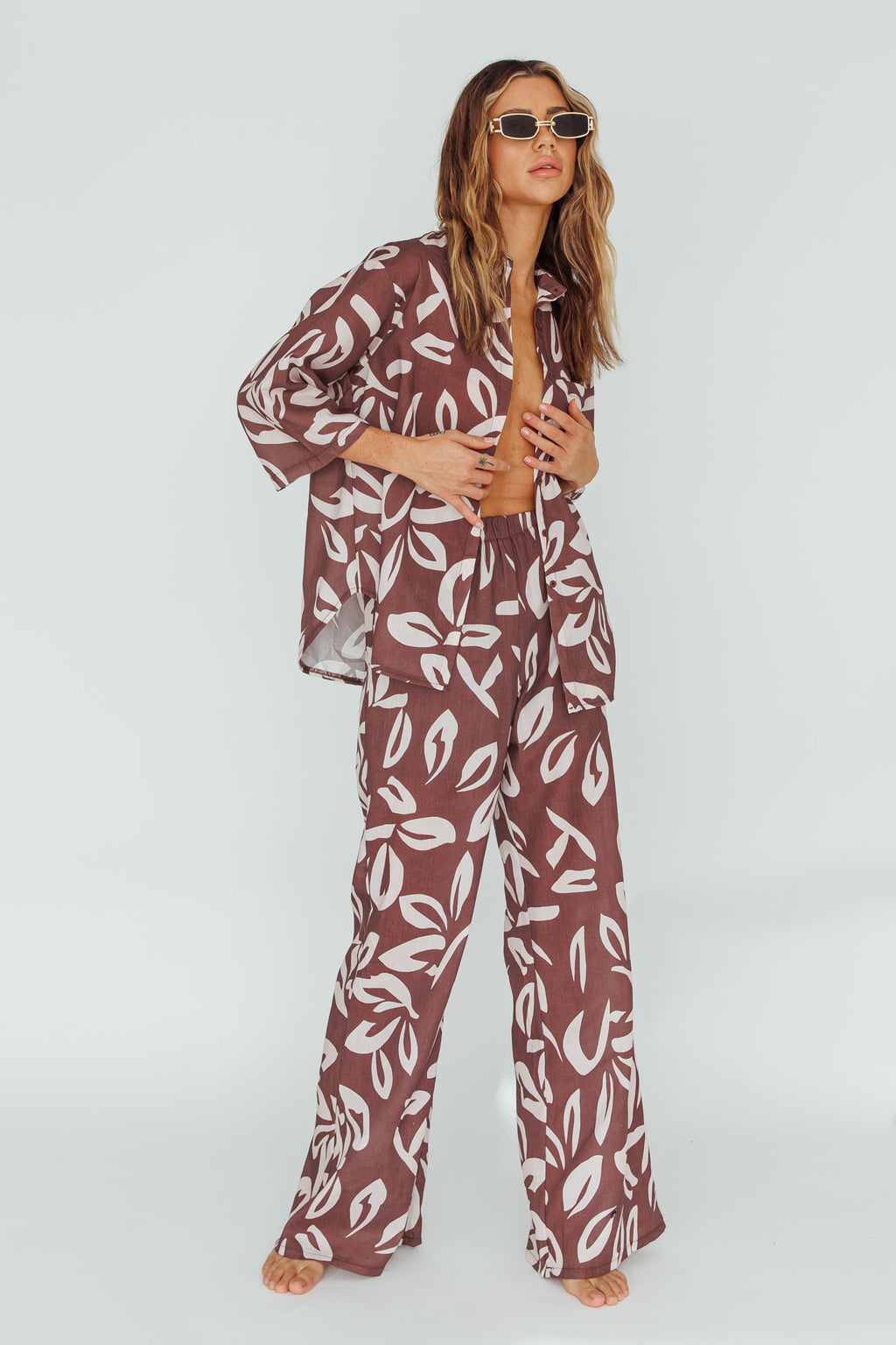 Just A Hunch Pants Leaf Print Chocolate by Selfie Leslie Australia