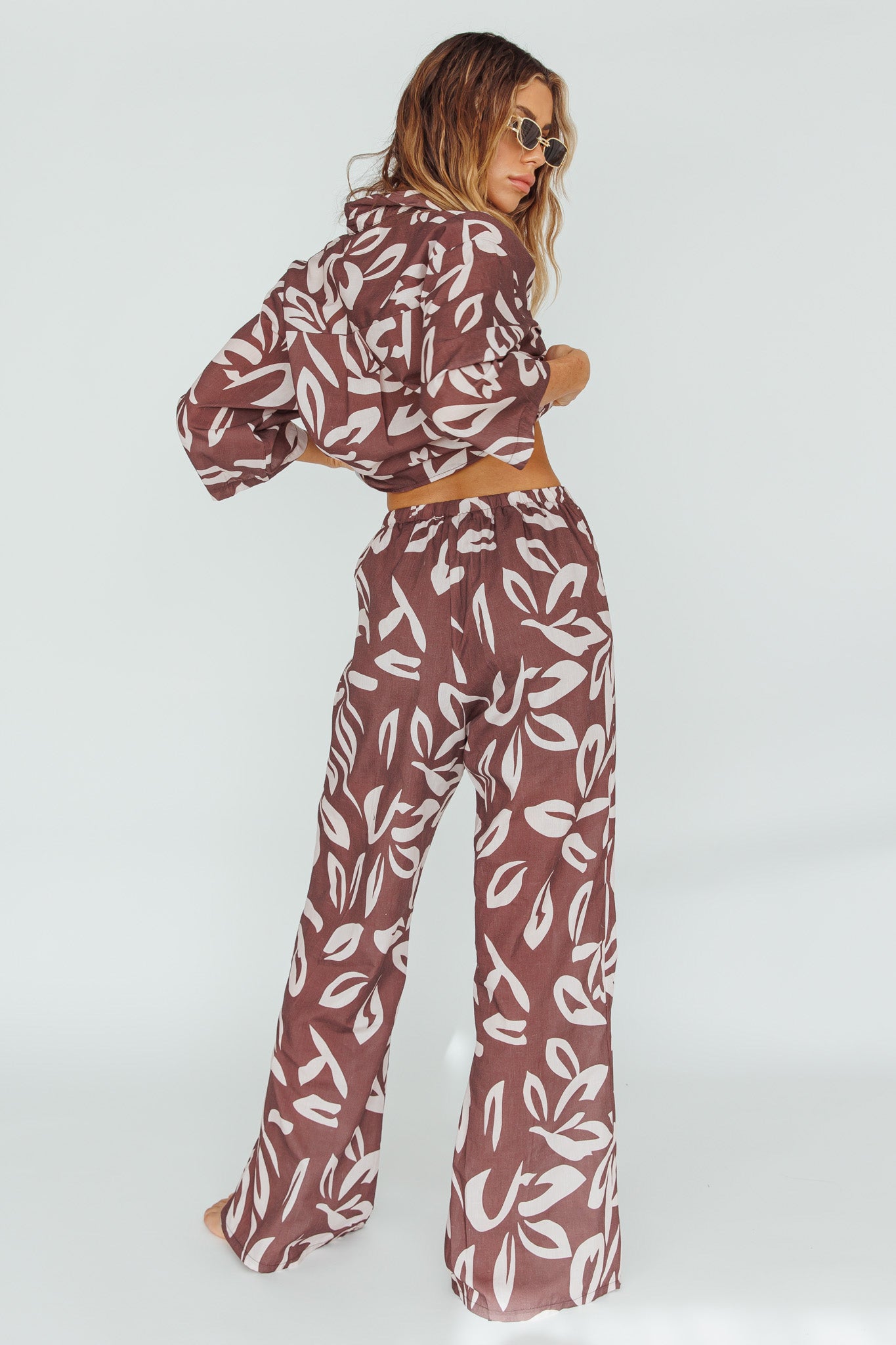 Just A Hunch Pants Leaf Print Chocolate by Selfie Leslie Australia
