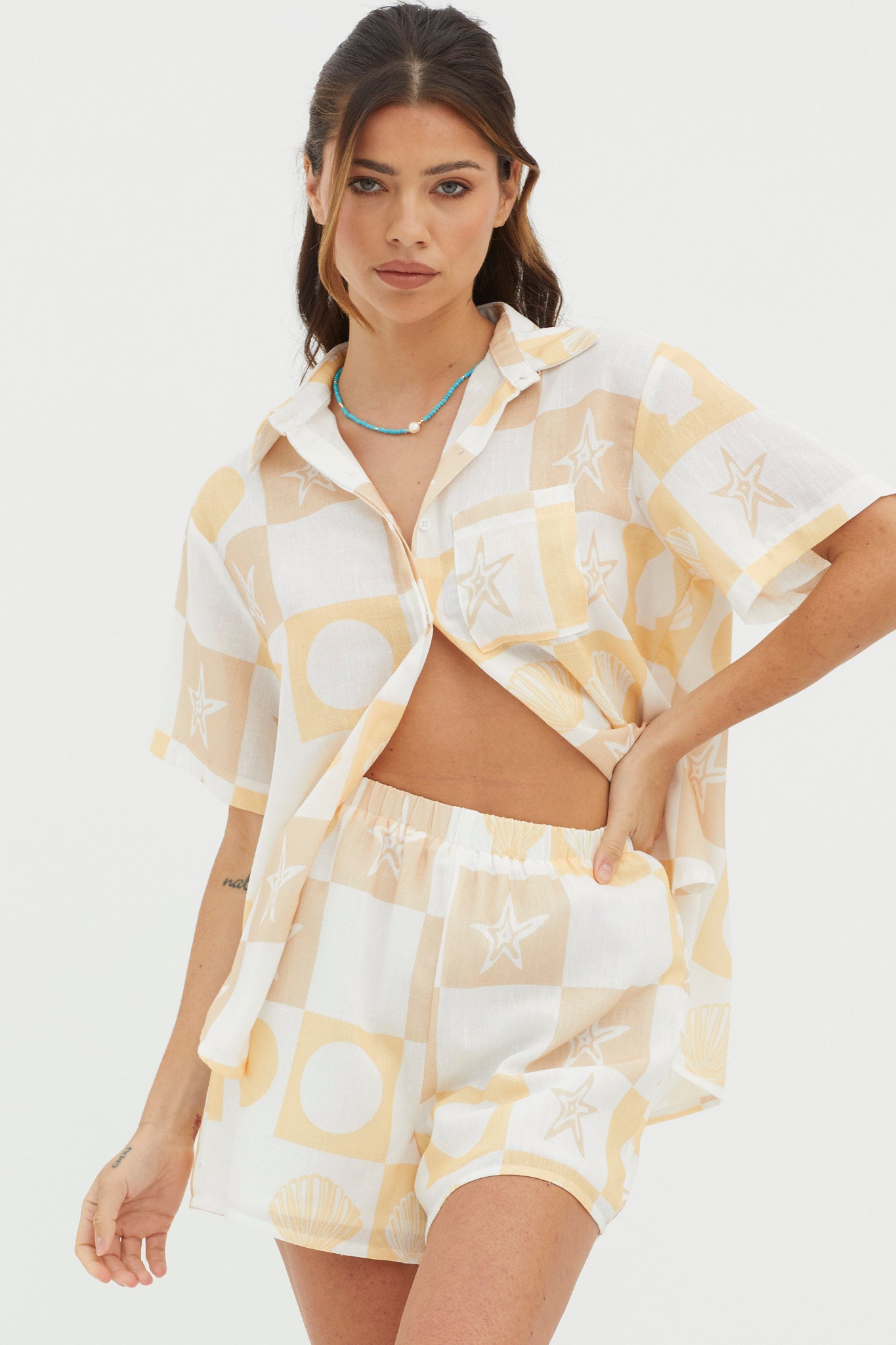 Just A Hunch Shorts Shell Print Yellow Multi by Selfie Leslie Australia