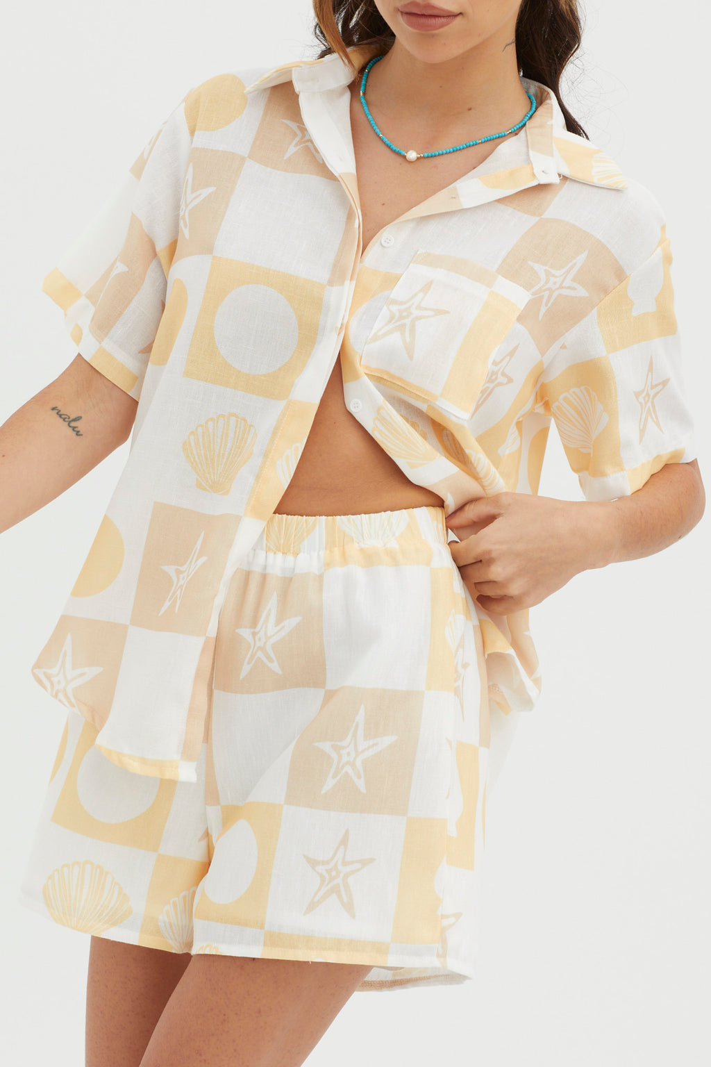 Just A Hunch Shorts Shell Print Yellow Multi by Selfie Leslie Australia