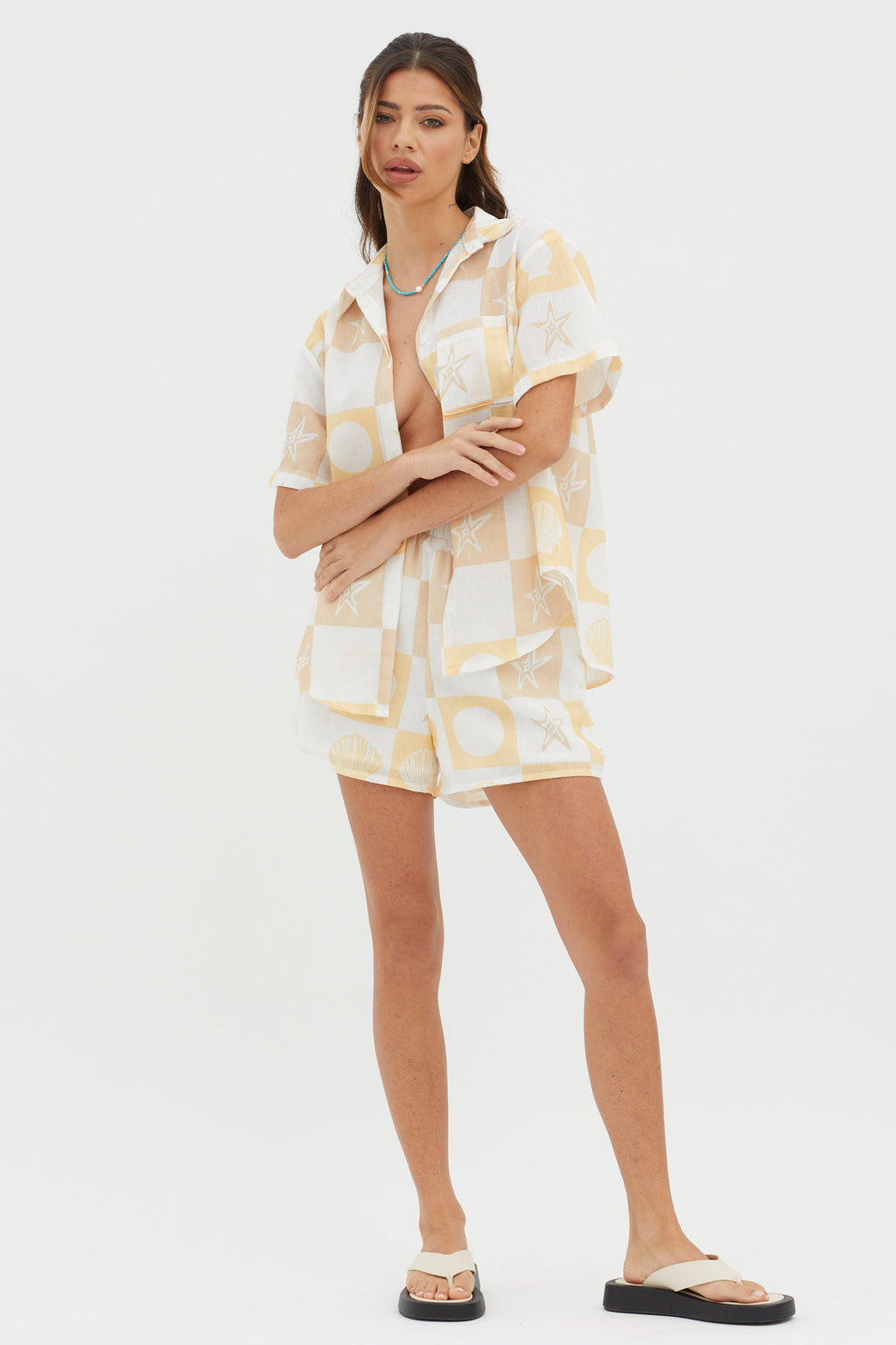 Just A Hunch Button Shirt Shell Print Yellow Multi by Selfie Leslie Australia