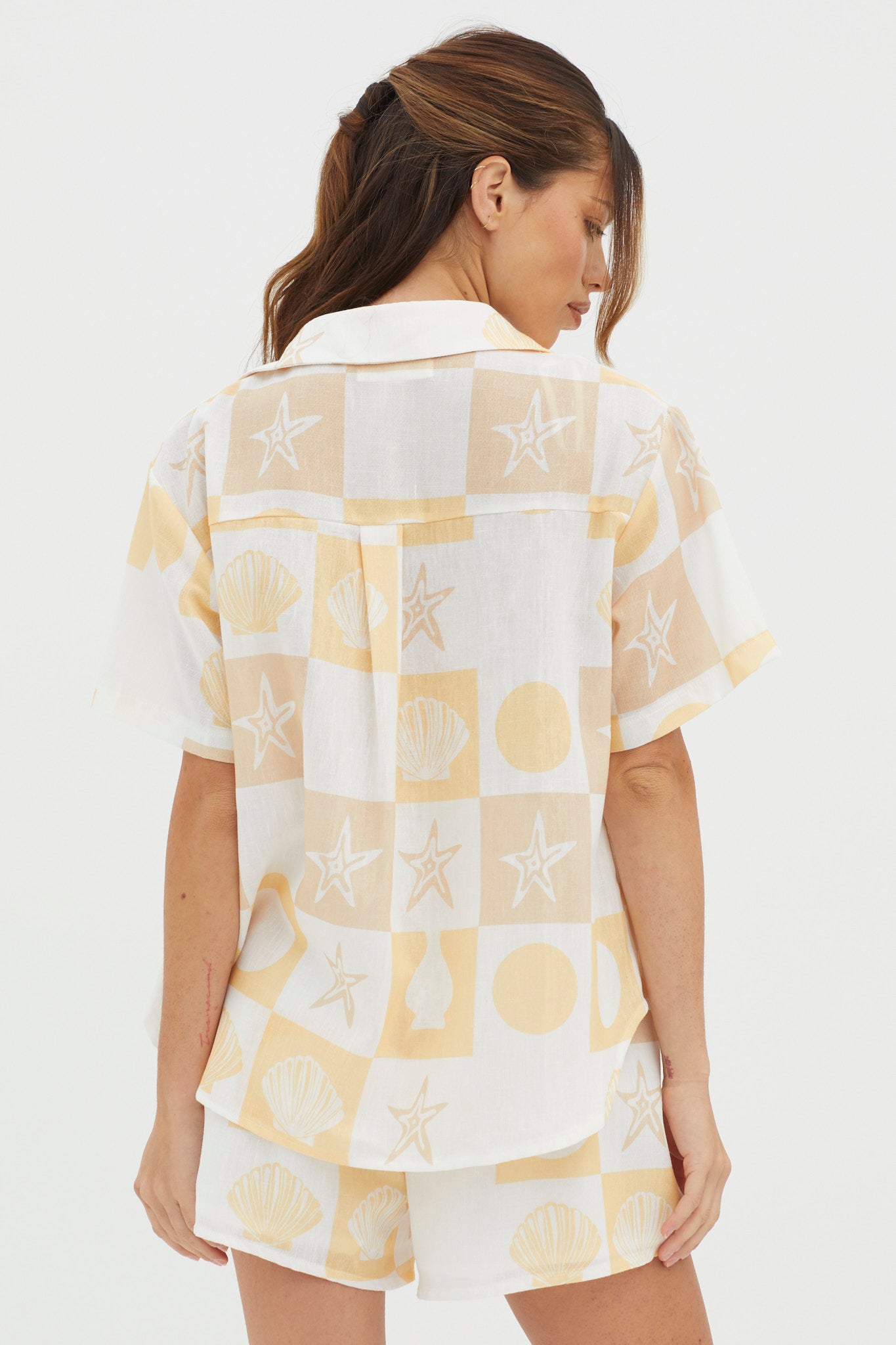 Just A Hunch Button Shirt Shell Print Yellow Multi by Selfie Leslie Australia