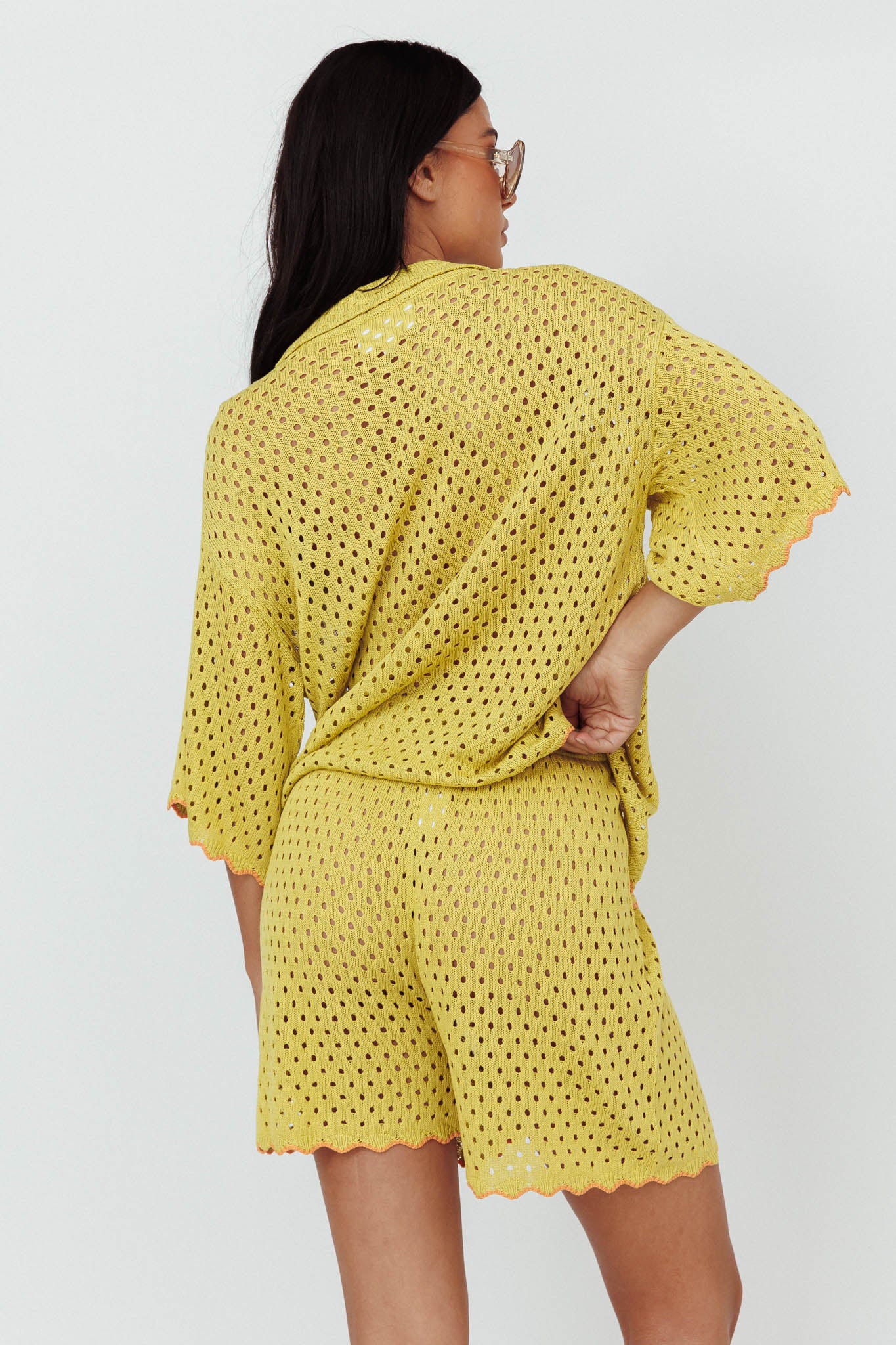 Just A Hunch Crochet Shorts Avocado/Pumpkin by Selfie Leslie Australia