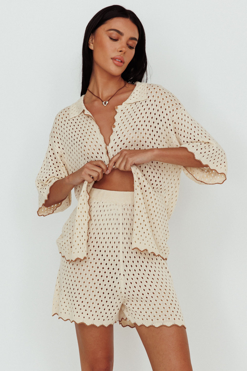 Just A Hunch Crochet Shorts Nutmeg/Shell by Selfie Leslie Australia