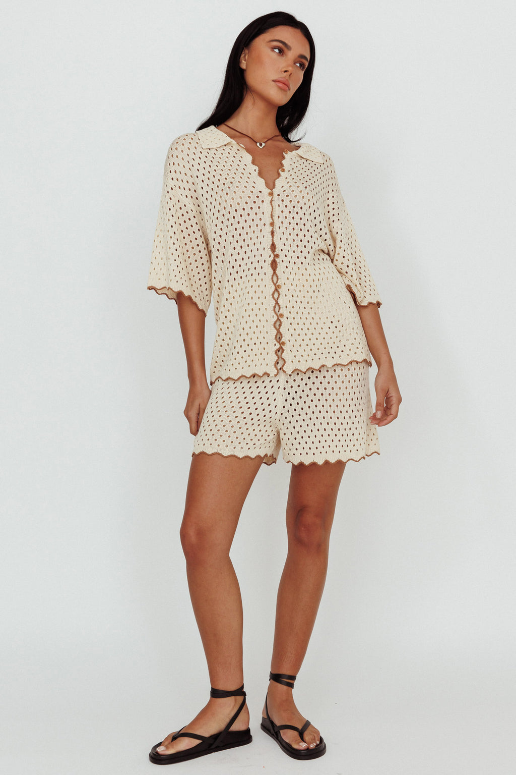 Just A Hunch Crochet Shorts Nutmeg/Shell by Selfie Leslie Australia